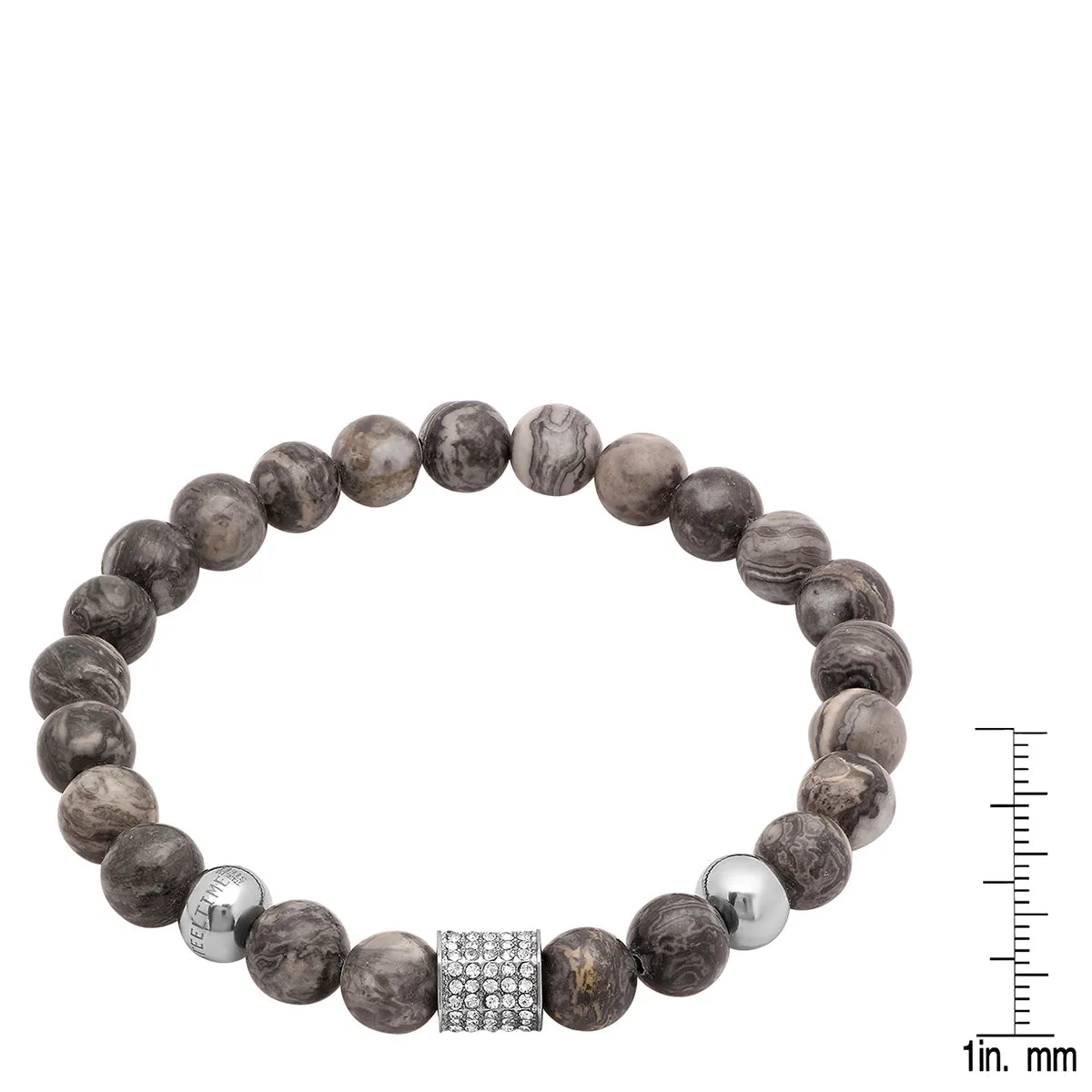 Grey Beaded Bracelet with Simulated Diamond Accents