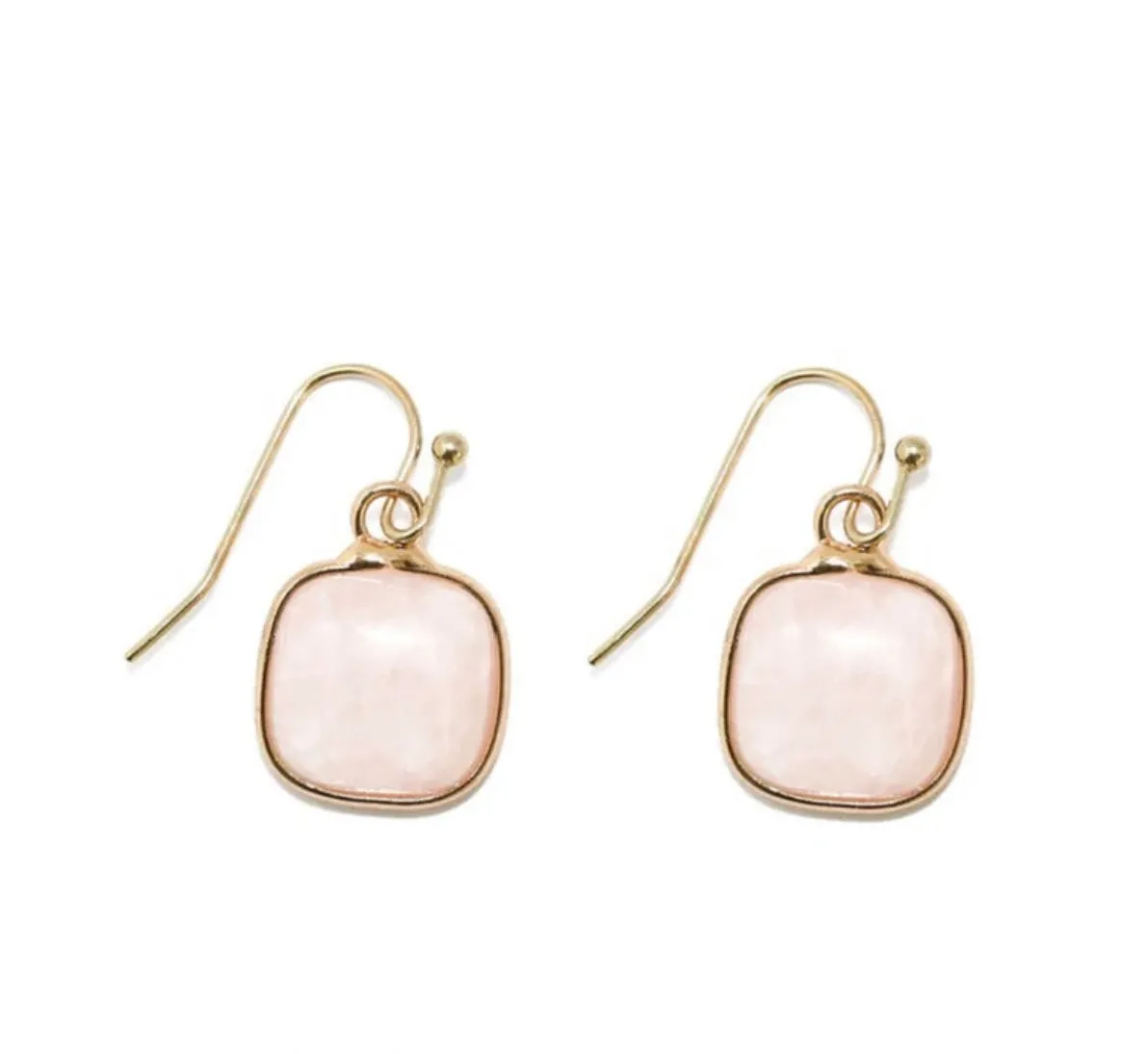 GXG Collective Diane Square Semi Precious Earrings - Rose Quartz