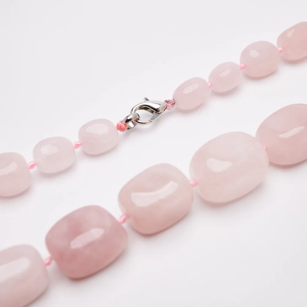 Handmade Chunky Natural Rose Quartz Gemstone Beaded Necklace For Women