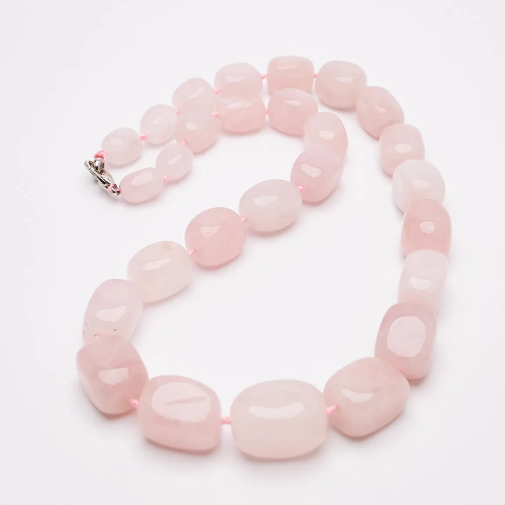 Handmade Chunky Natural Rose Quartz Gemstone Beaded Necklace For Women