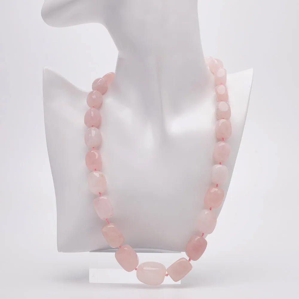 Handmade Chunky Natural Rose Quartz Gemstone Beaded Necklace For Women