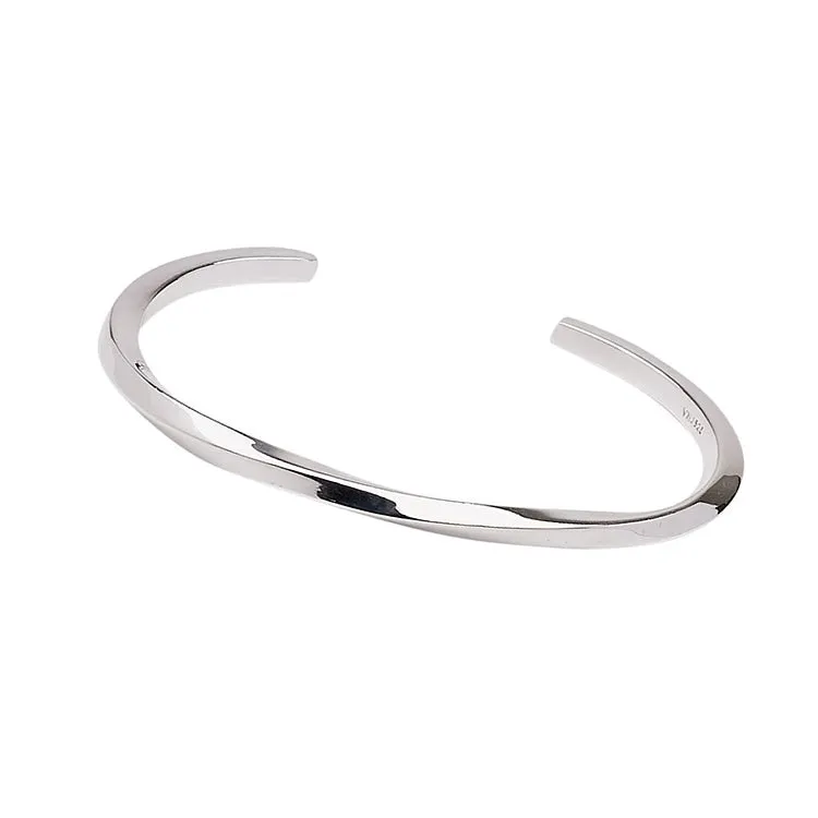 Handmade Twisted Sterling Silver Bangle | Classic Plain Silver Bracelet for Men and Women