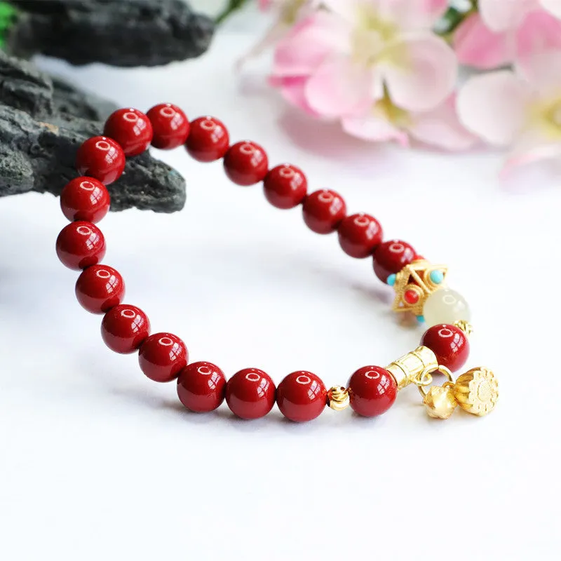 Happiness and Prosperity Sterling Silver Bracelet with Hotan Jade and Cinnabar