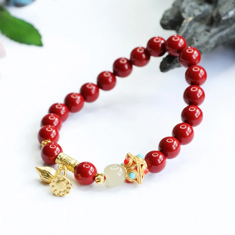 Happiness and Prosperity Sterling Silver Bracelet with Hotan Jade and Cinnabar