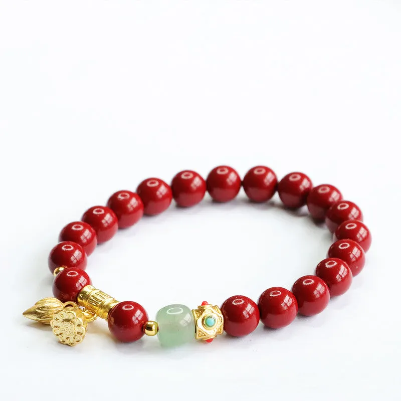 Happiness and Prosperity Sterling Silver Bracelet with Hotan Jade and Cinnabar