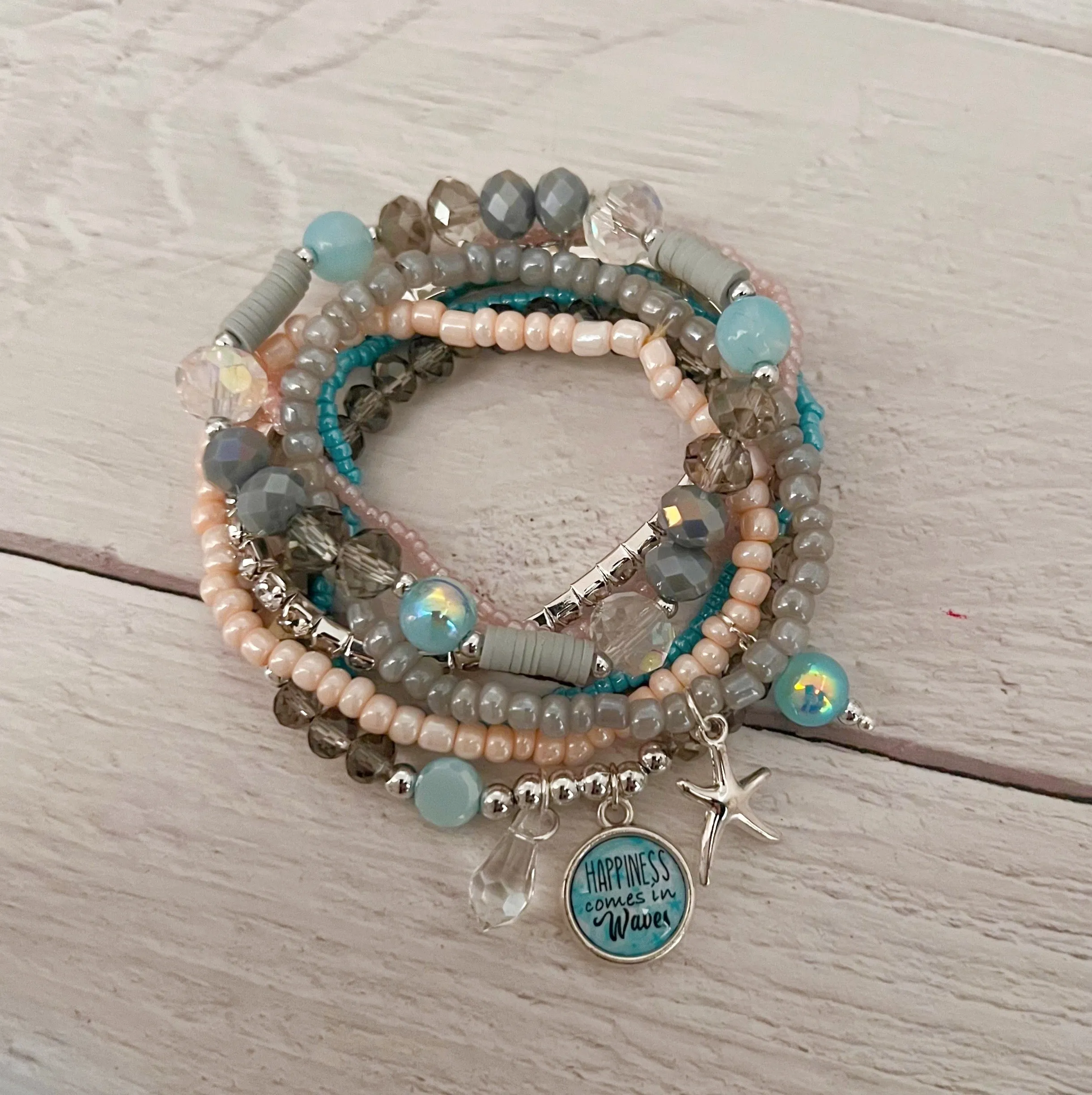 Happiness Comes In Waves Bracelet Set