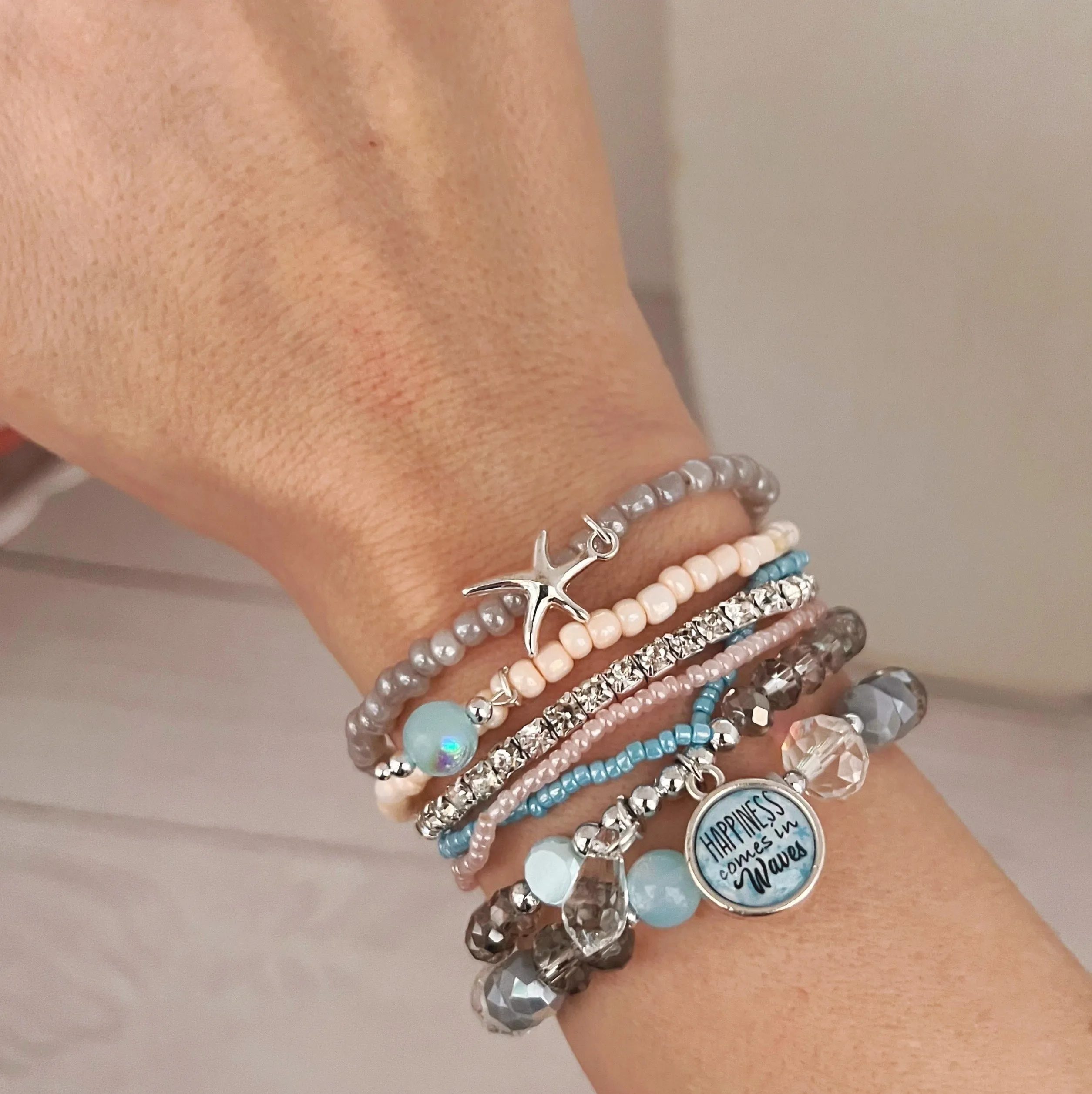 Happiness Comes In Waves Bracelet Set