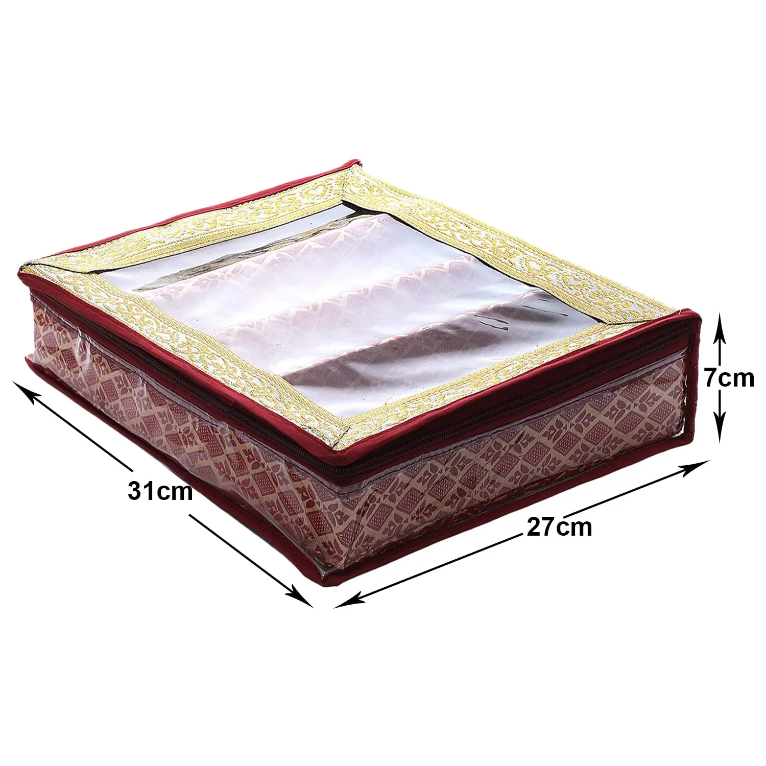 Heart Home Multipurpose Matka Pattern Laminated 4 Rod Bangle Box/Organizer/Case With Tranasparent Top - Pack of 2 (Maroon)-47HH0471