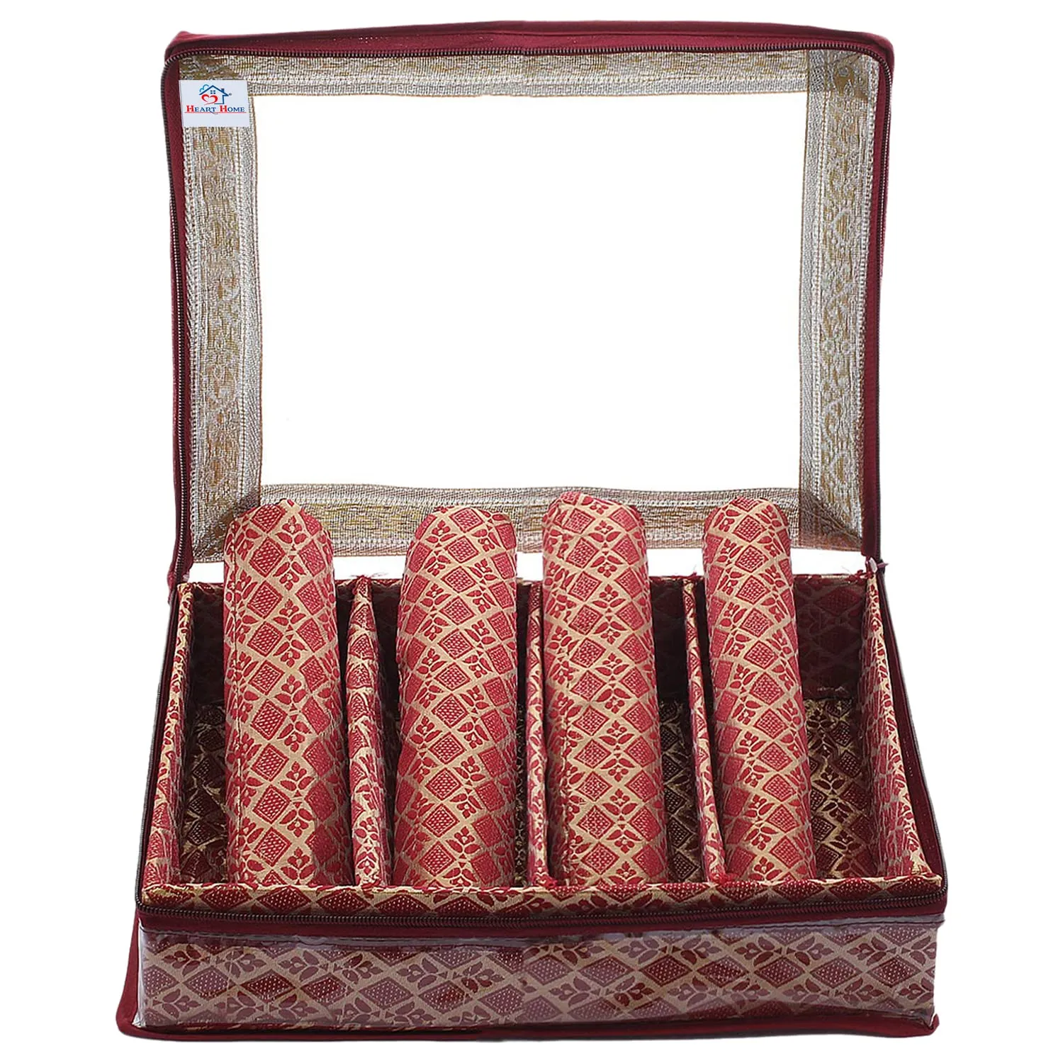 Heart Home Multipurpose Matka Pattern Laminated 4 Rod Bangle Box/Organizer/Case With Tranasparent Top - Pack of 2 (Maroon)-47HH0471