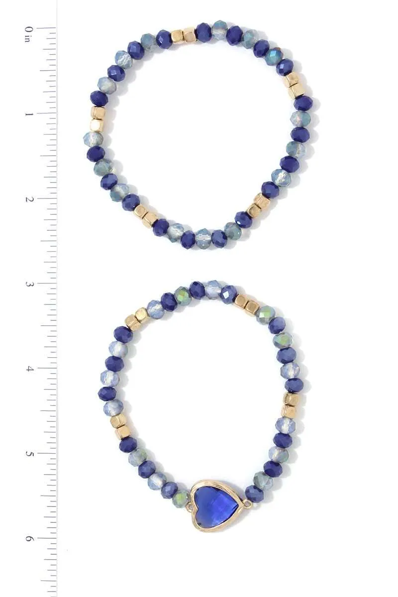 Heart Shape Beaded Stretch Bracelet Set