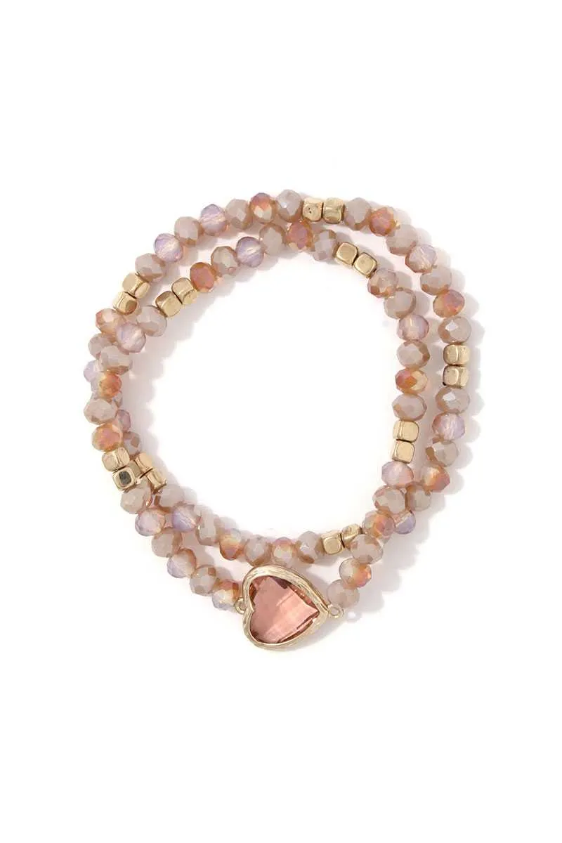 Heart Shape Beaded Stretch Bracelet Set