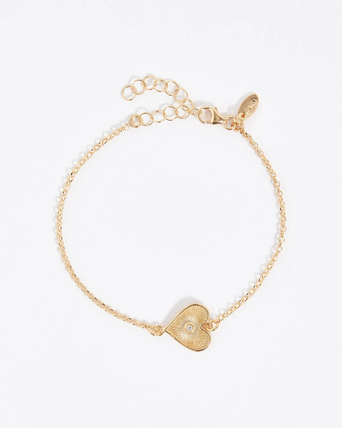 Heart Solid Gold & Diamond Bracelet, 9k Gold