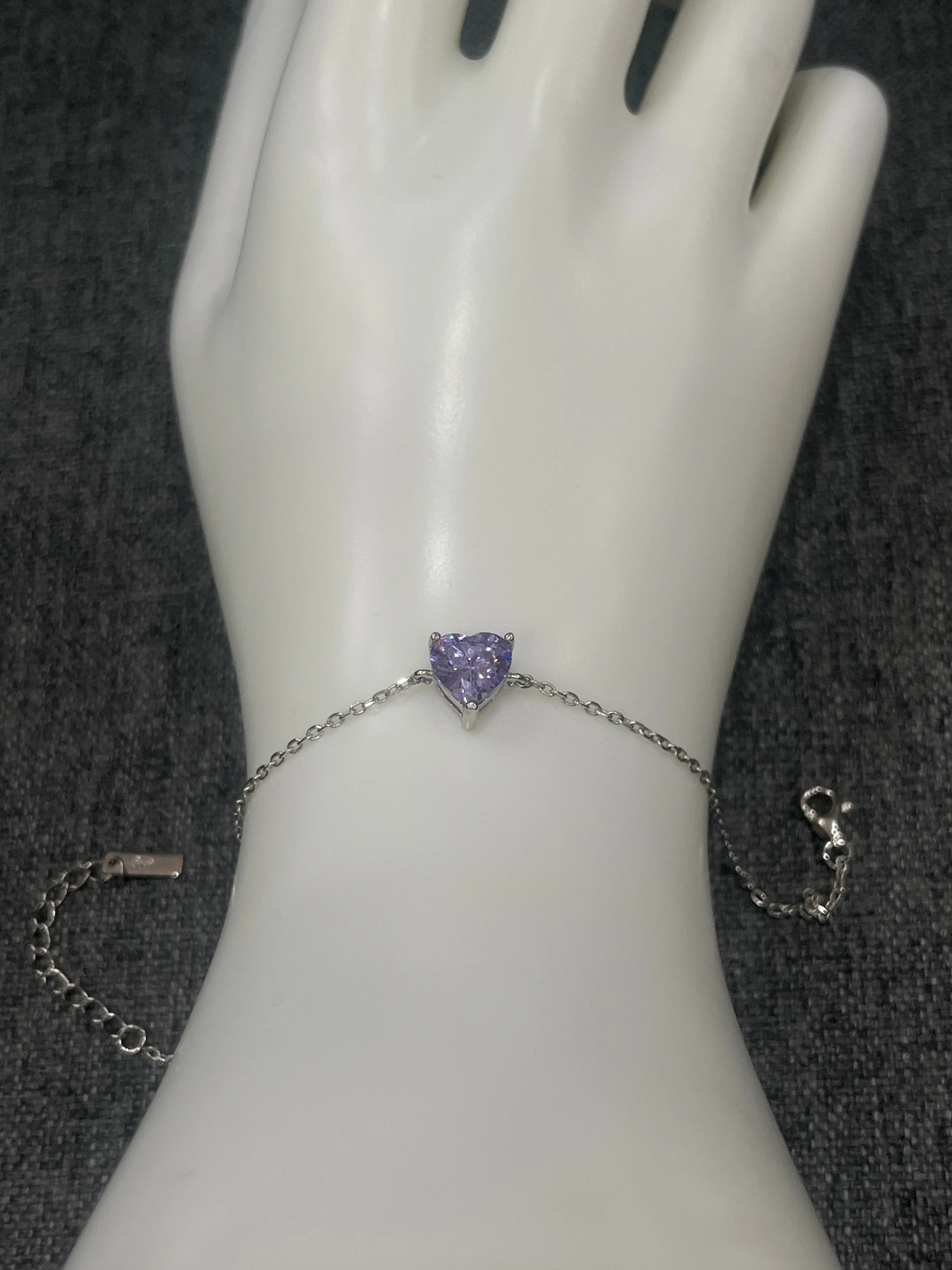 Heart Zircon Stone Sterling Silver Bracelet