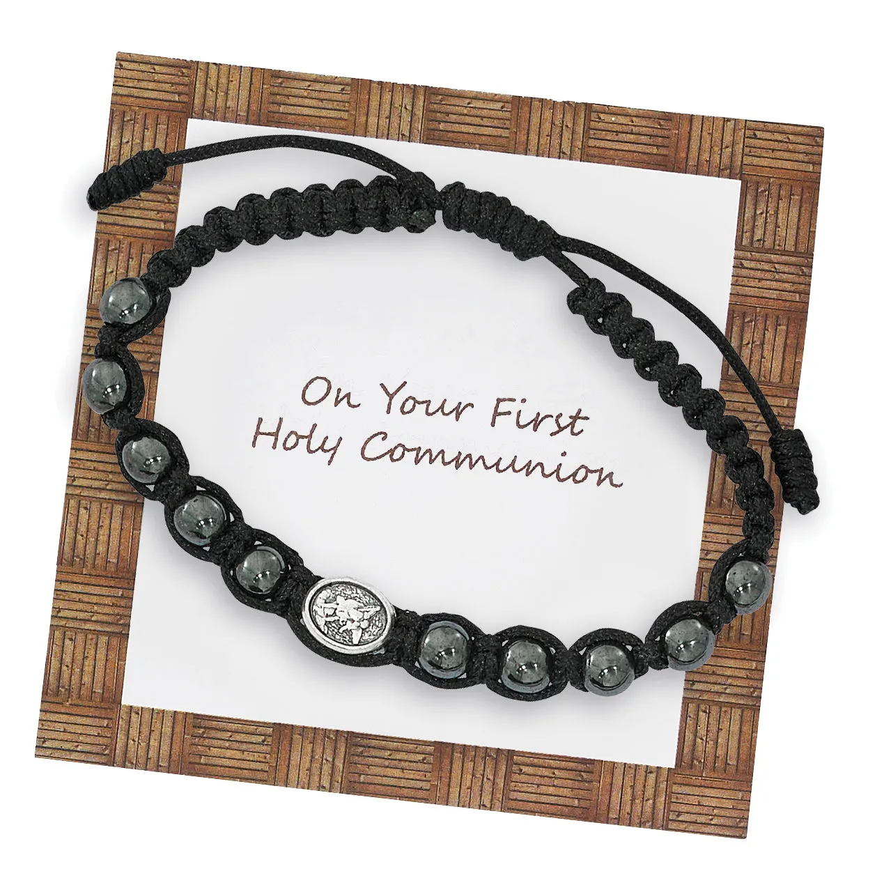 Hematite Corded St Michael Bracelet communion box