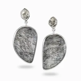 Herkimer Diamond and Tourmalinated Quartz Drop Earrings