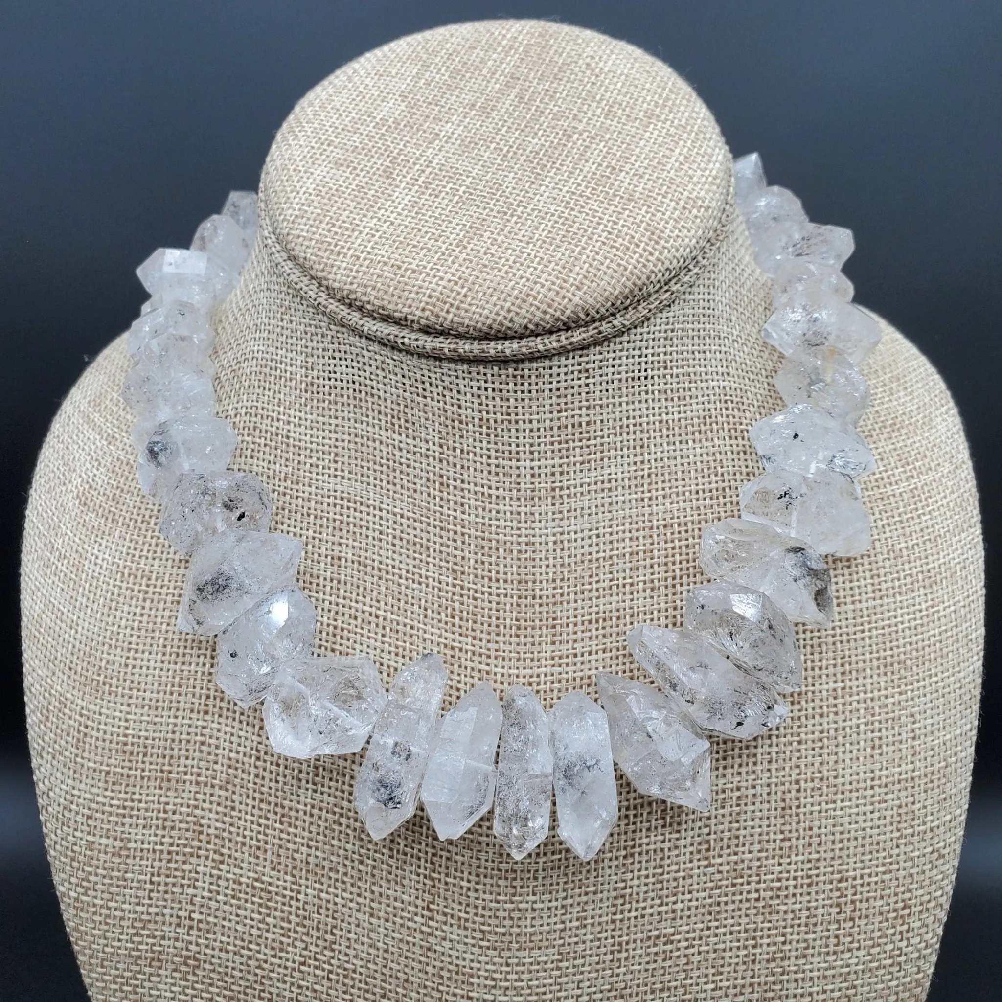 Herkimer Diamond Choker Necklace Light Salt And Pepper 16 Inch XXL Large Stones