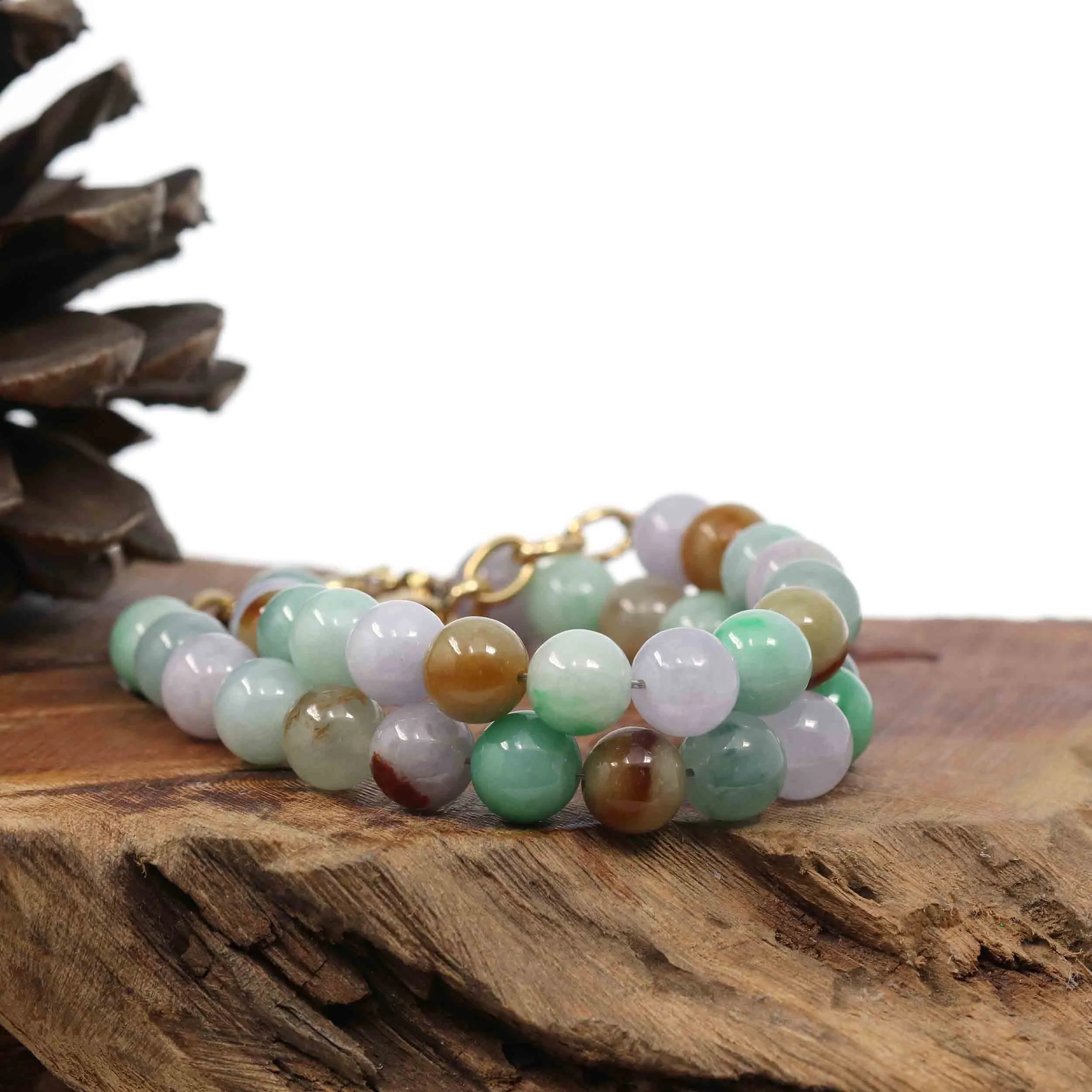 High Multiple Colors Jadeite Jade Beads Bracelet With 18K Yellow Gold Clasp ( 9.5 mm )