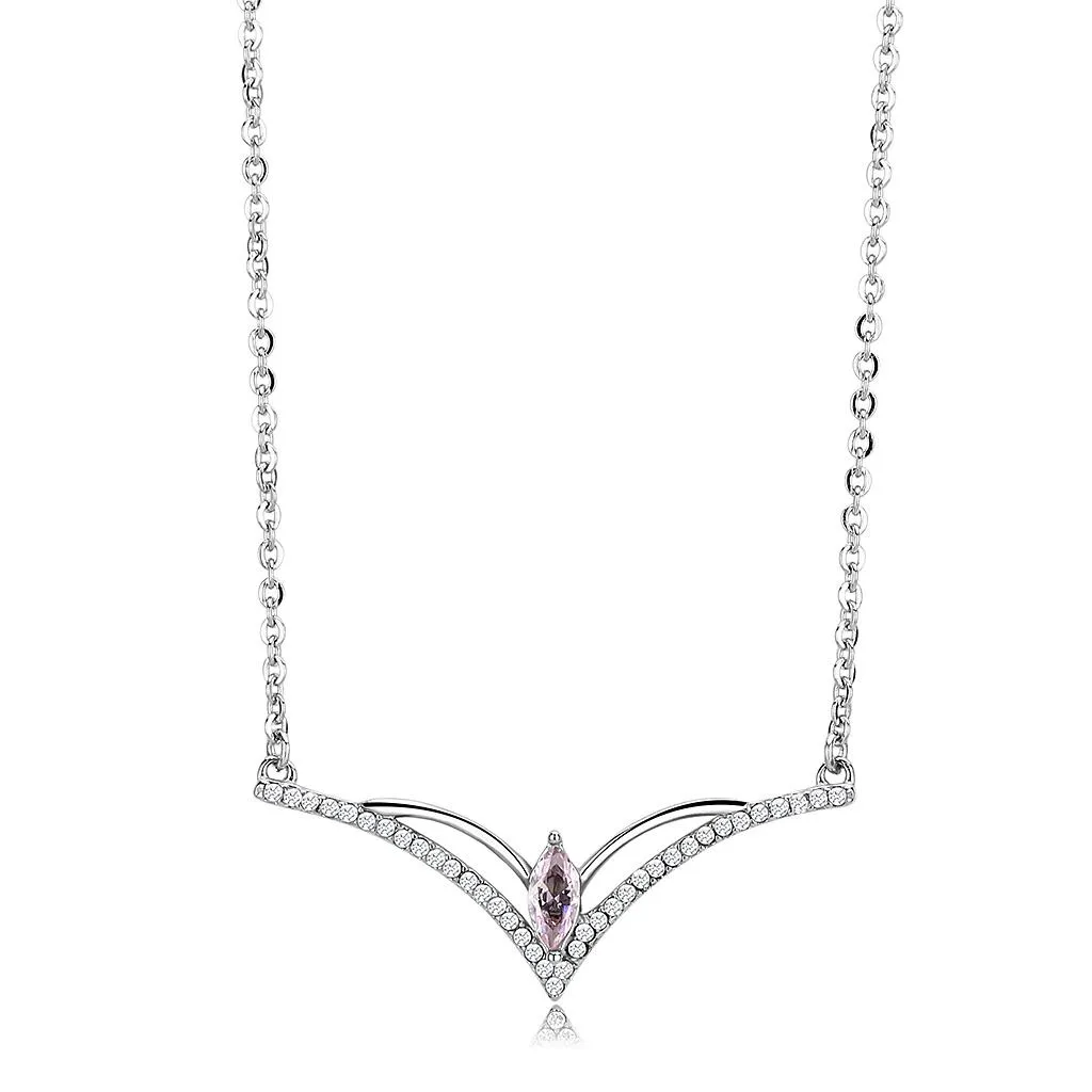 High polished (no plating) Stainless Steel Chain Pendant with AAA Grade CZ in Light Rose for Women Style DA094