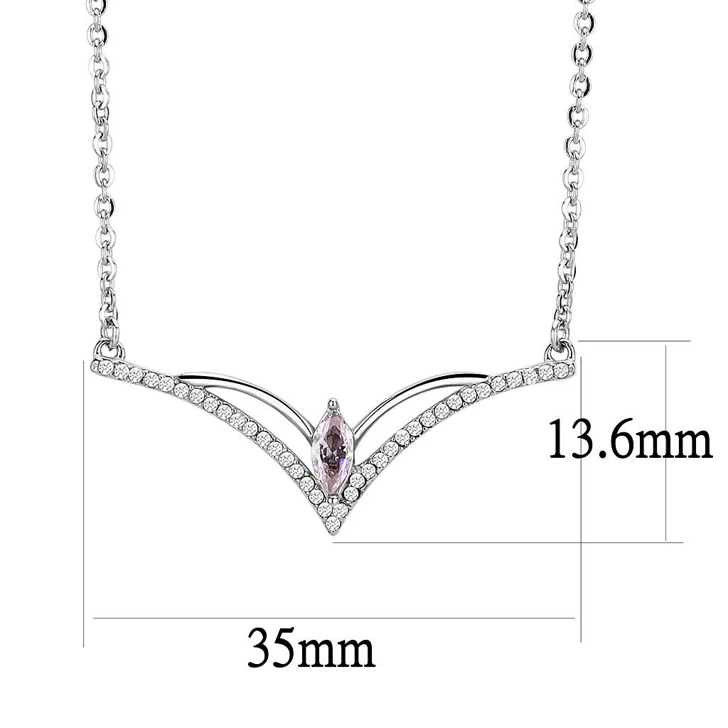 High polished (no plating) Stainless Steel Chain Pendant with AAA Grade CZ in Light Rose for Women Style DA094