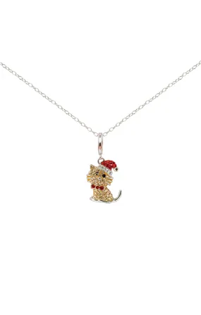 Holiday Kitty Cat Sterling Silver Charm Necklace