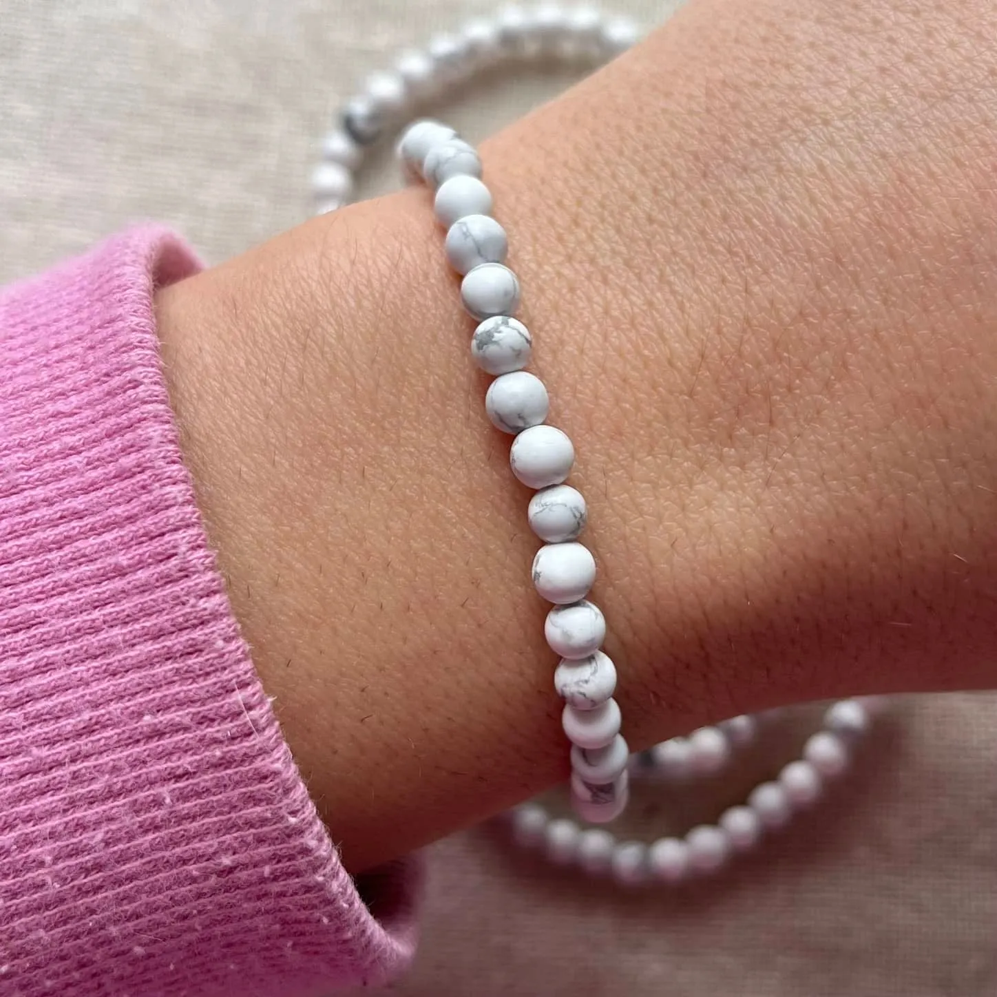 Howlite 4mm Beaded Bracelet - Patience