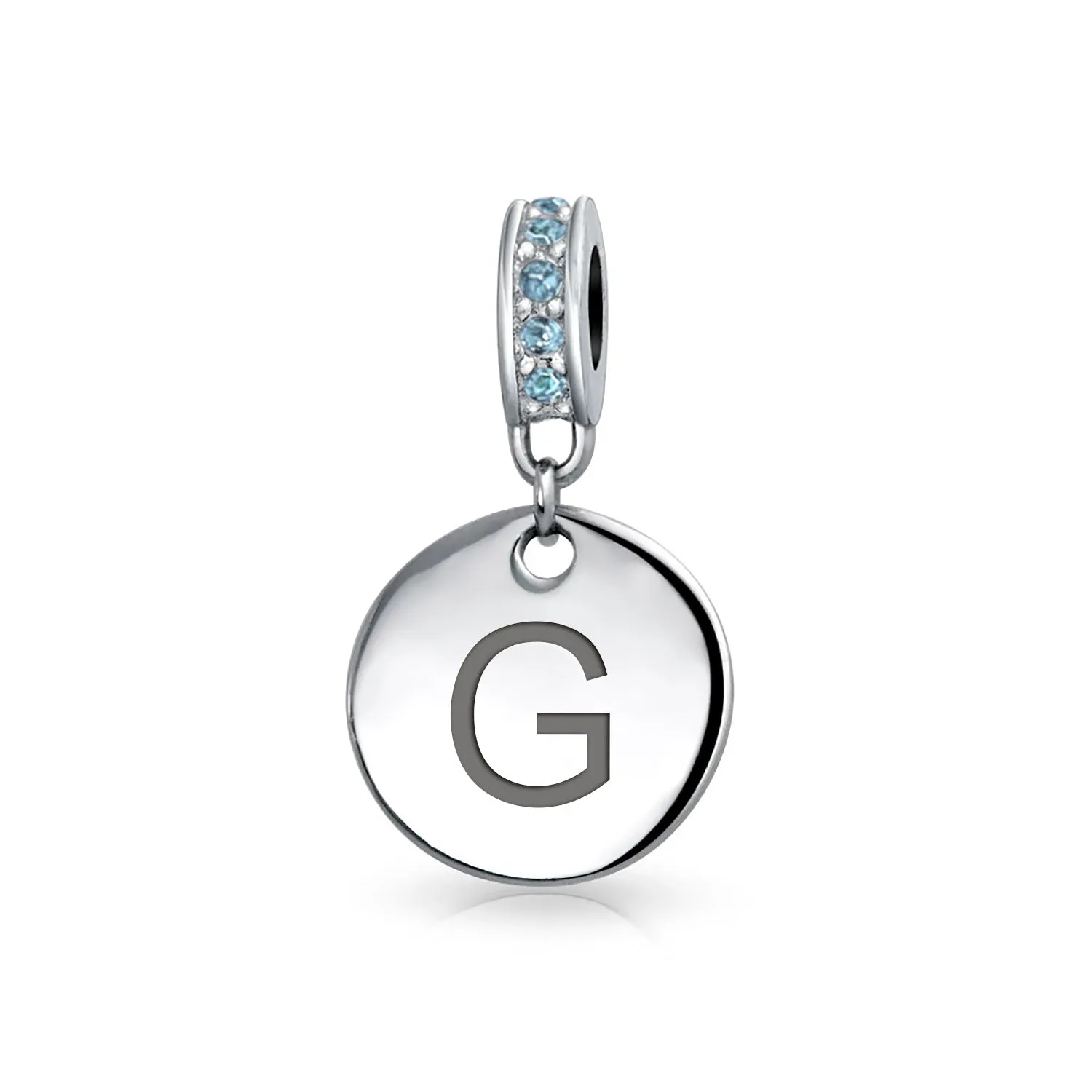 Initial Alphabet Bead Charm Light Blue Crystal Accent Dangle for European Bracelet