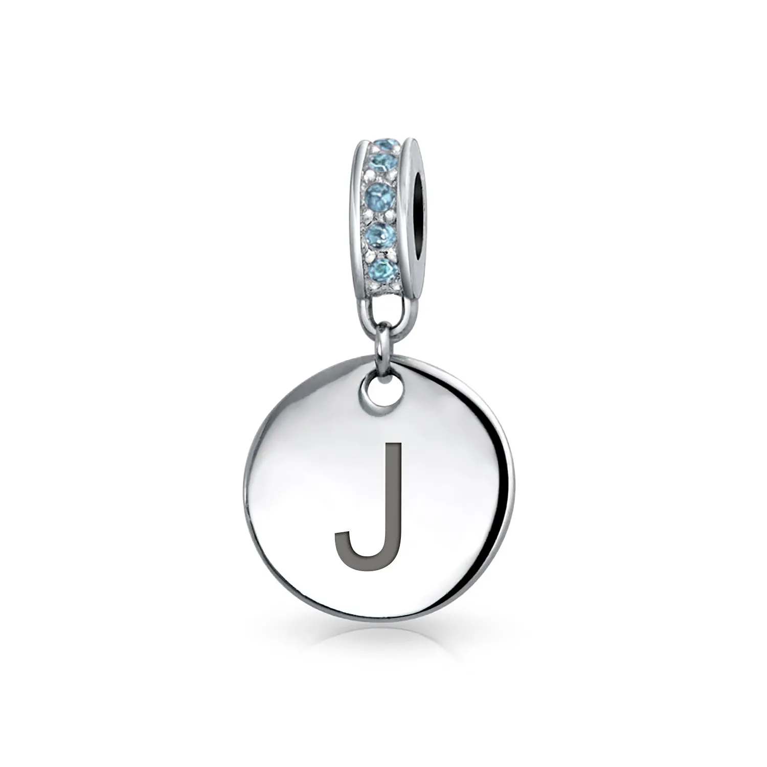 Initial Alphabet Bead Charm Light Blue Crystal Accent Dangle for European Bracelet