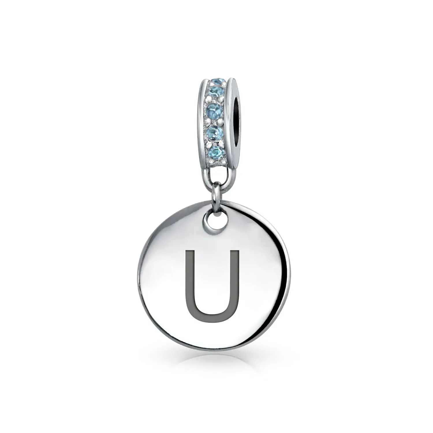 Initial Alphabet Bead Charm Light Blue Crystal Accent Dangle for European Bracelet