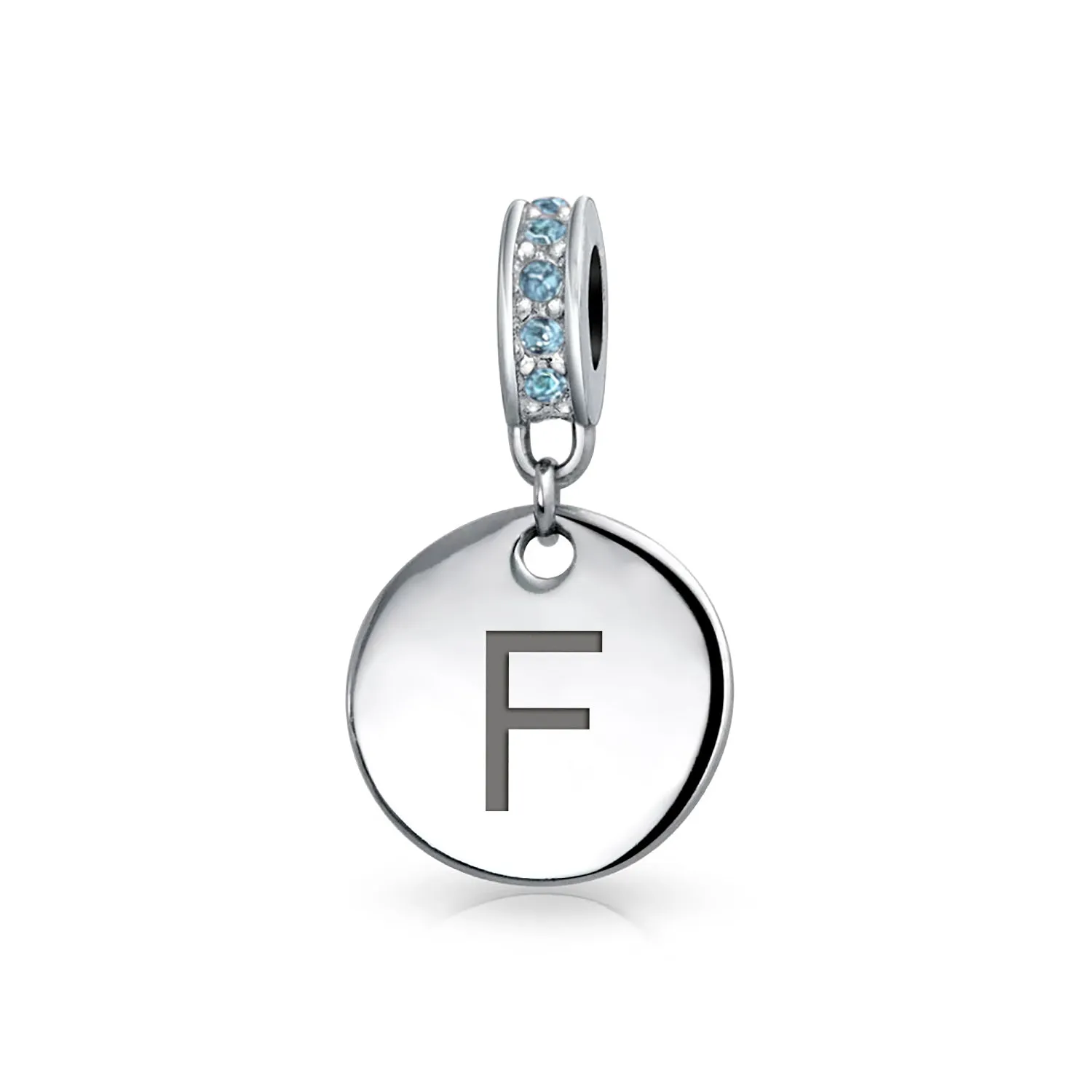 Initial Alphabet Bead Charm Light Blue Crystal Accent Dangle for European Bracelet