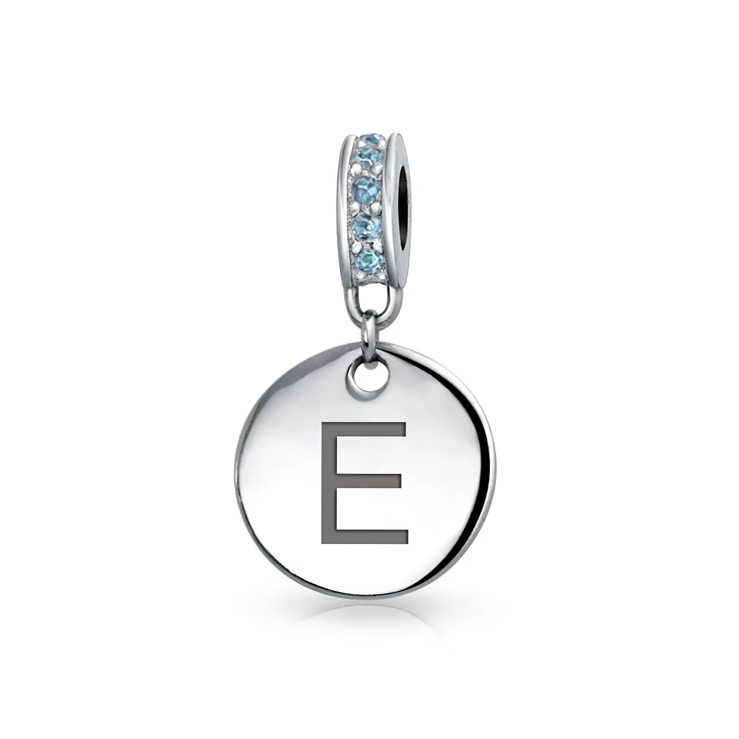 Initial Alphabet Bead Charm Light Blue Crystal Accent Dangle for European Bracelet