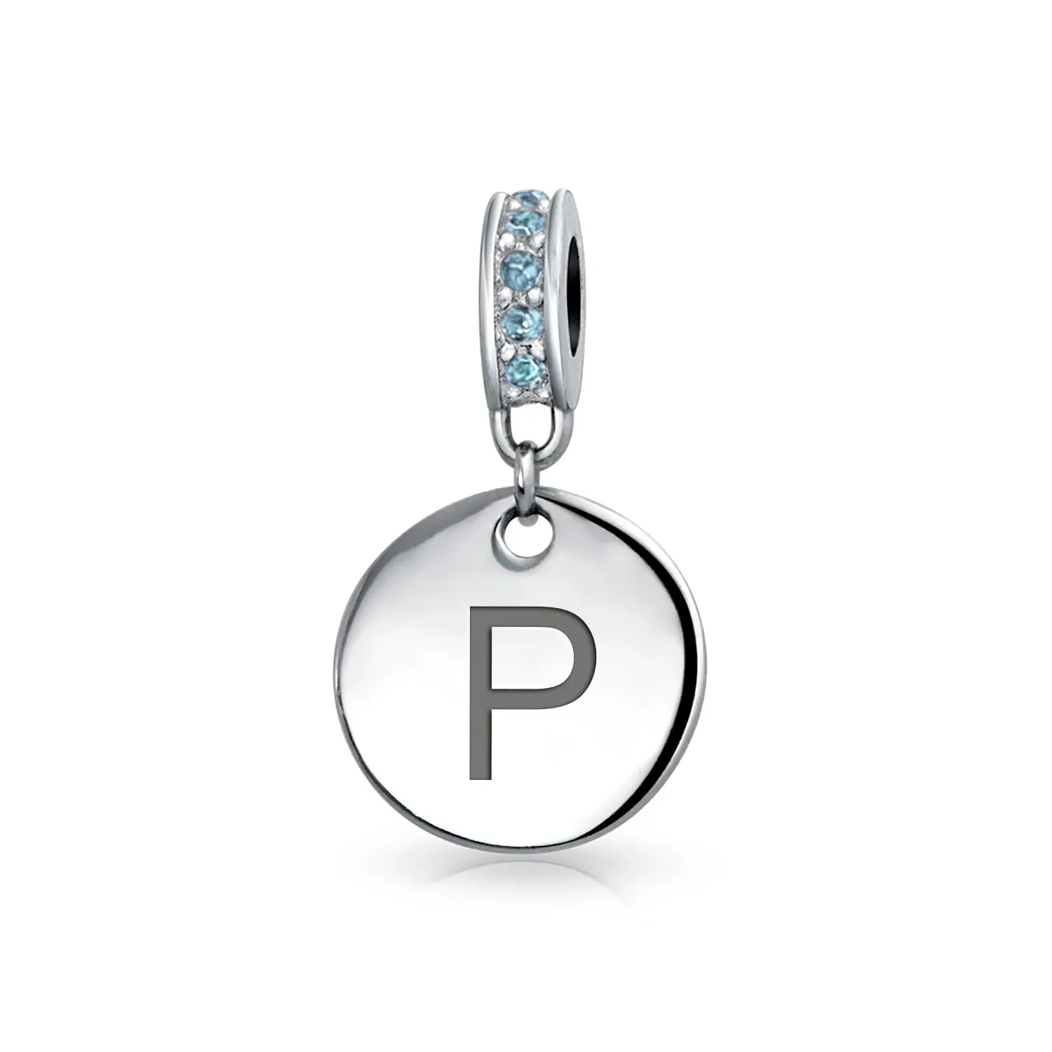 Initial Alphabet Bead Charm Light Blue Crystal Accent Dangle for European Bracelet