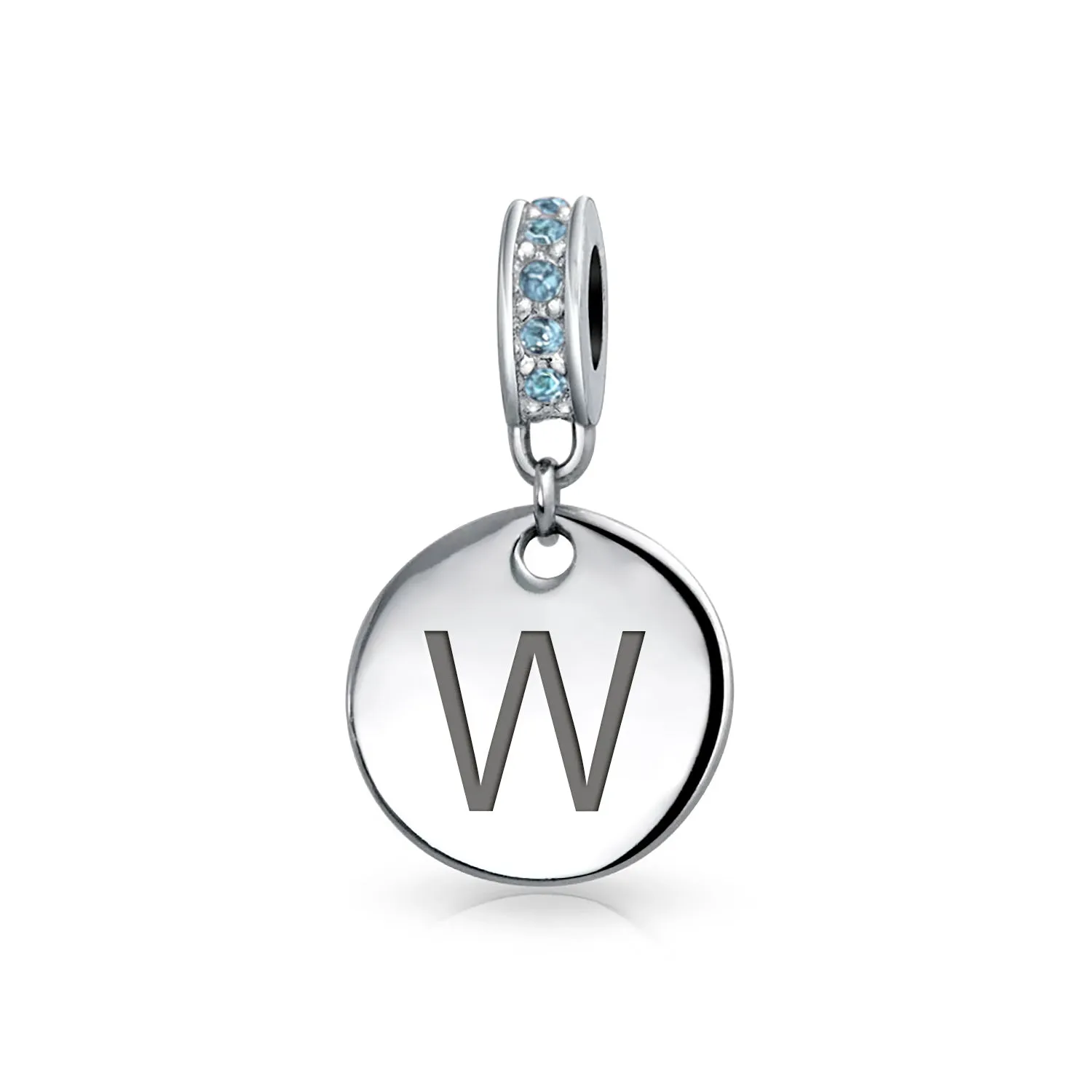 Initial Alphabet Bead Charm Light Blue Crystal Accent Dangle for European Bracelet