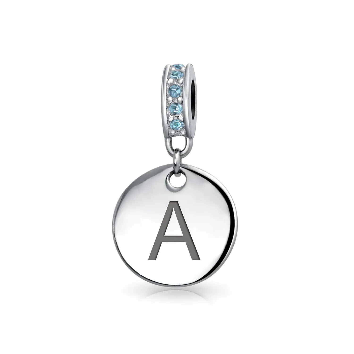 Initial Alphabet Bead Charm Light Blue Crystal Accent Dangle for European Bracelet