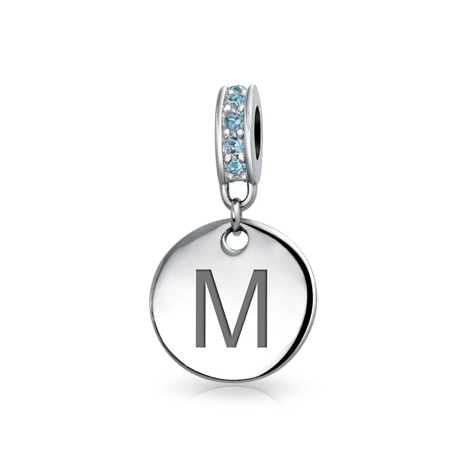 Initial Alphabet Bead Charm Light Blue Crystal Accent Dangle for European Bracelet