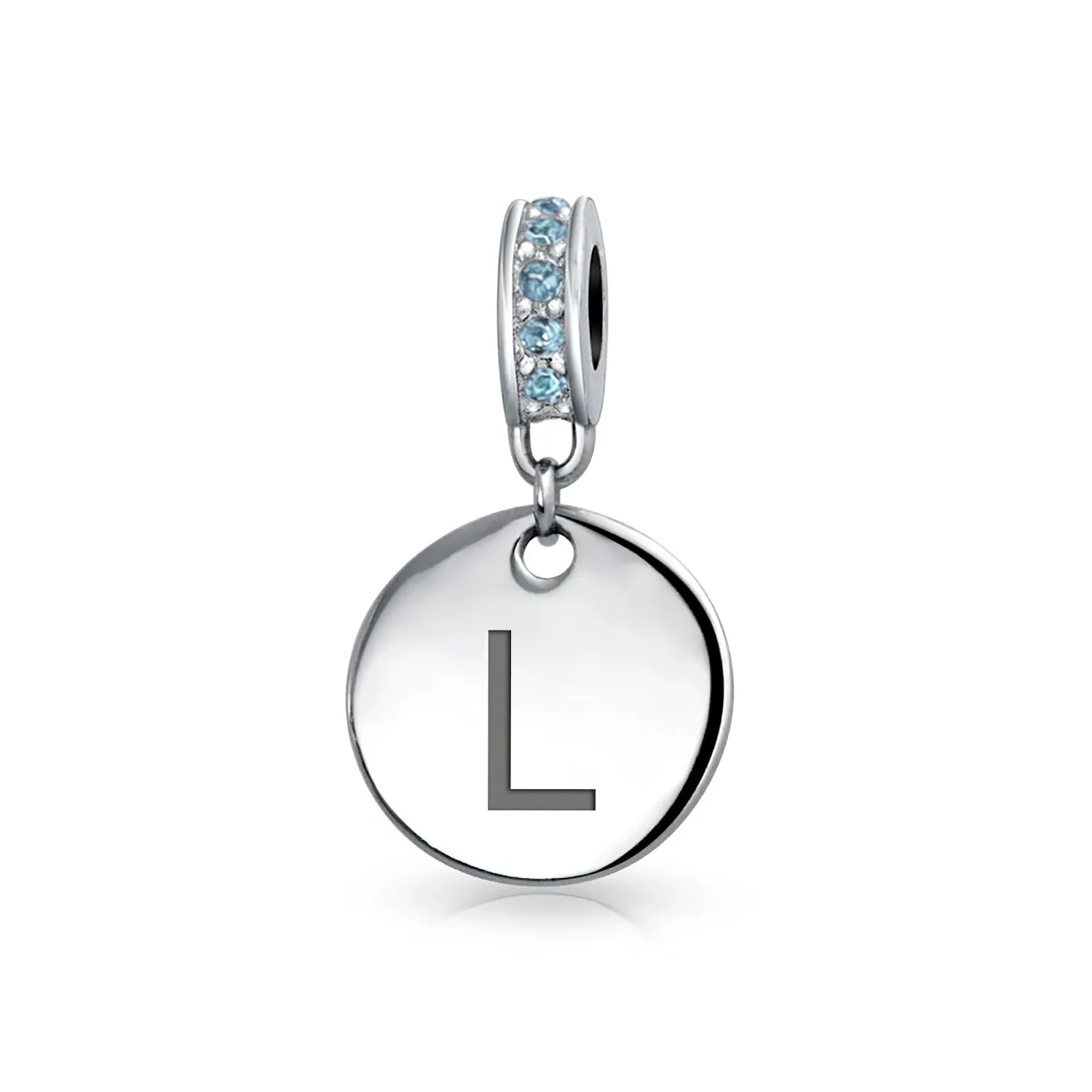 Initial Alphabet Bead Charm Light Blue Crystal Accent Dangle for European Bracelet