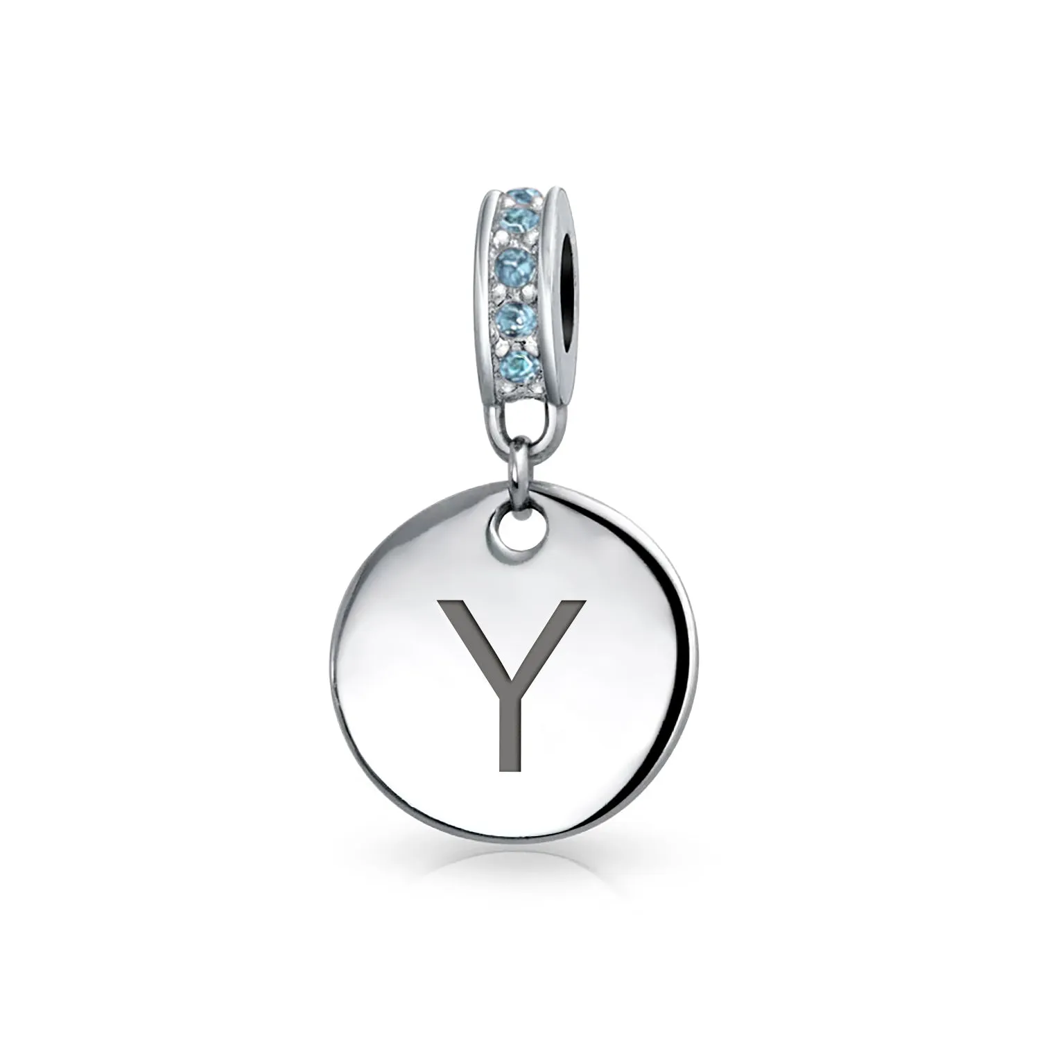 Initial Alphabet Bead Charm Light Blue Crystal Accent Dangle for European Bracelet