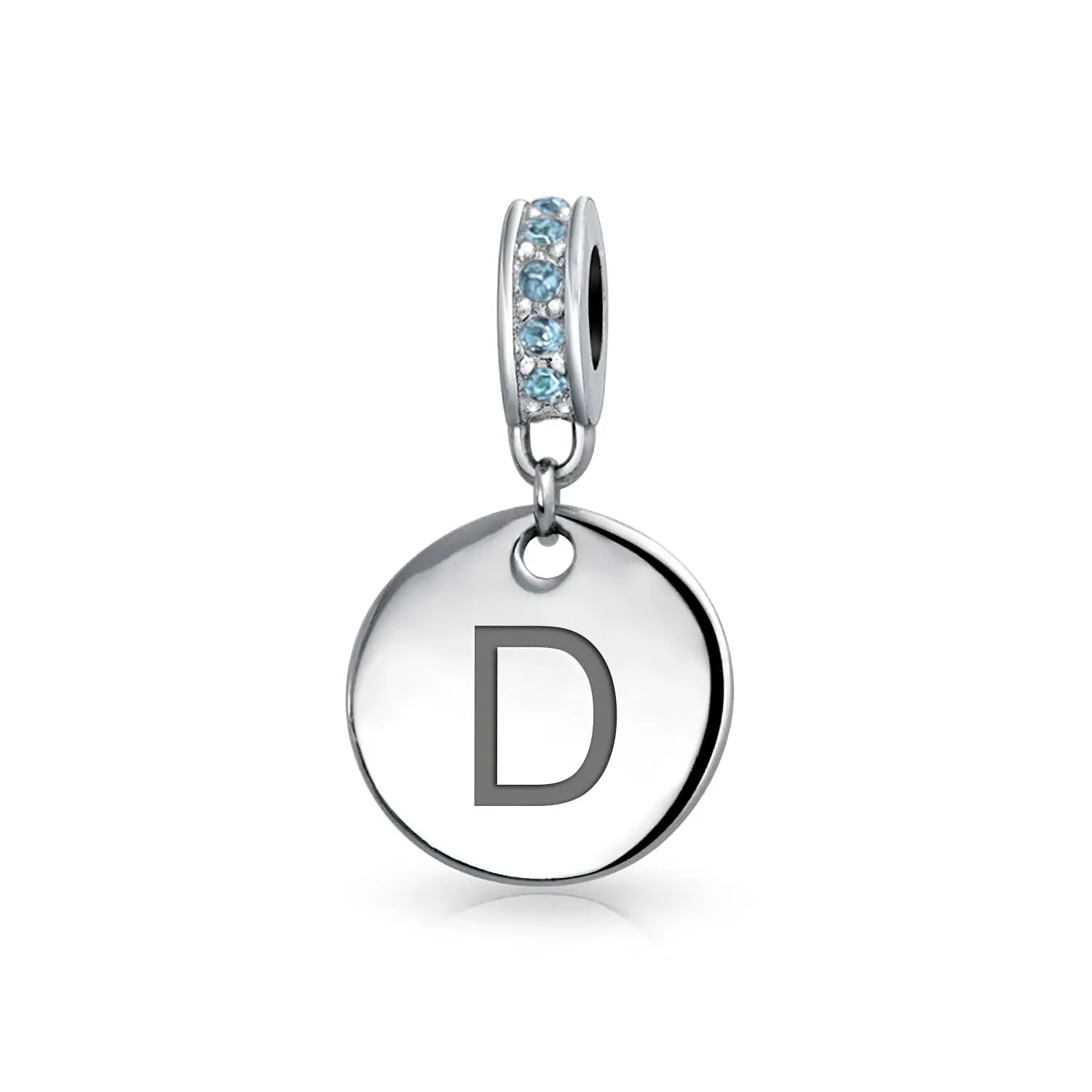 Initial Alphabet Bead Charm Light Blue Crystal Accent Dangle for European Bracelet