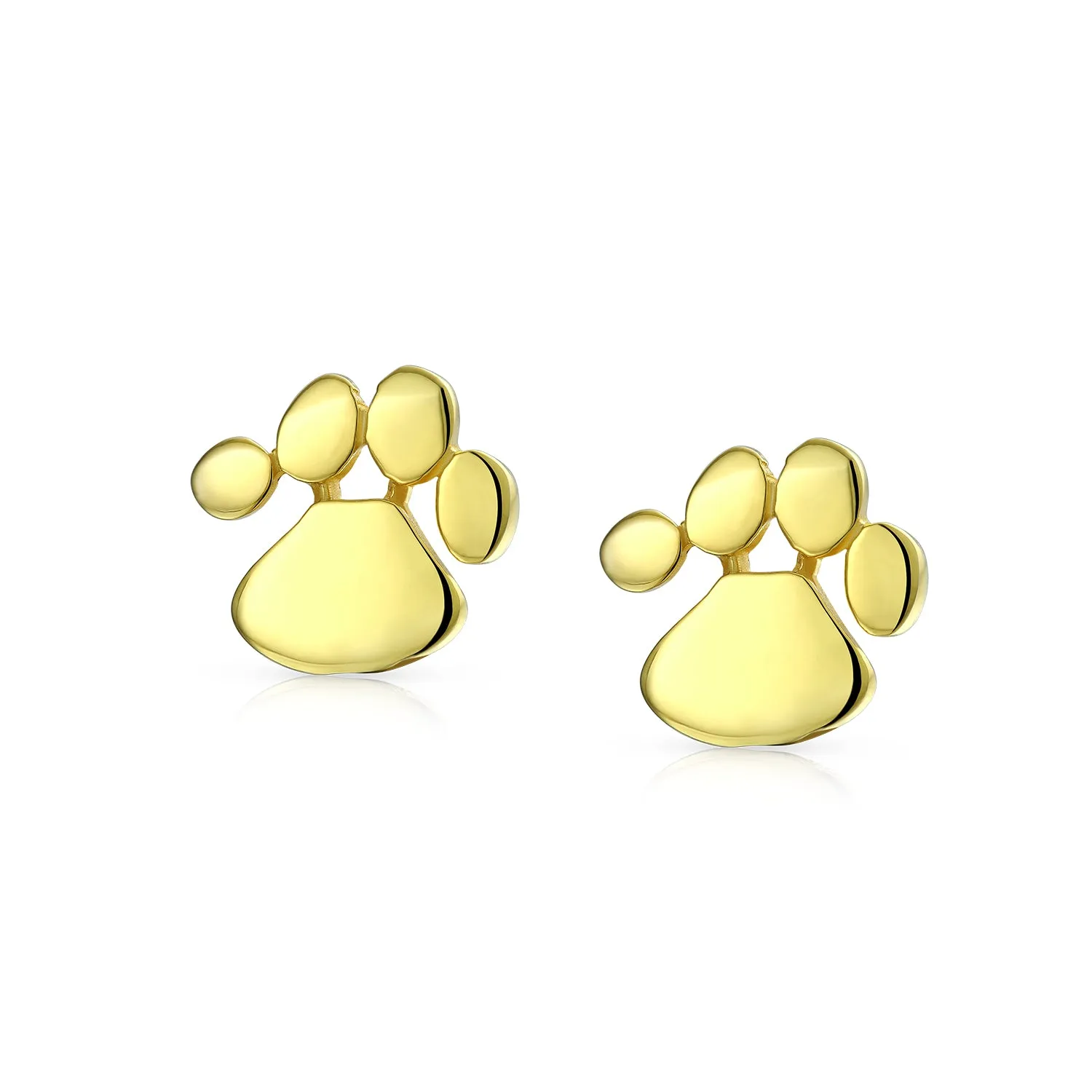 Initials Dog Cat Puppy Pet Paw Print Paw Stud Earrings Gold .925 Sterling Silver