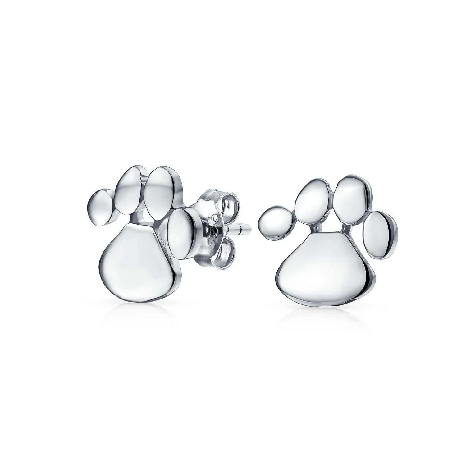 Initials Dog Cat Puppy Pet Paw Print Paw Stud Earrings Gold .925 Sterling Silver