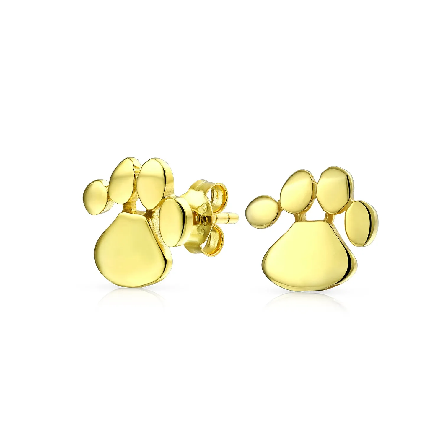 Initials Dog Cat Puppy Pet Paw Print Paw Stud Earrings Gold .925 Sterling Silver