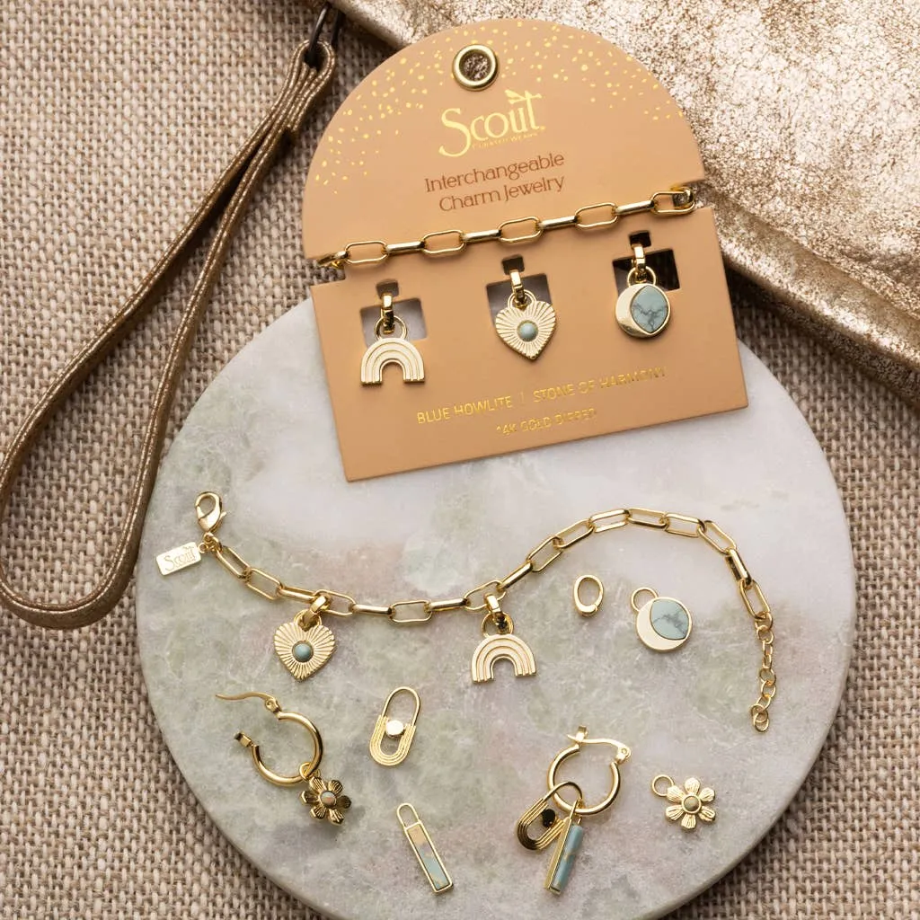 Interchangeable Charm Earring - Rose Quartz / Love / Gold