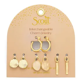 Interchangeable Charm Earring - Rose Quartz / Love / Gold