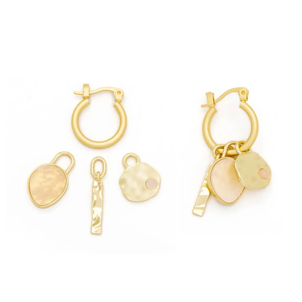 Interchangeable Charm Earring - Rose Quartz / Love / Gold