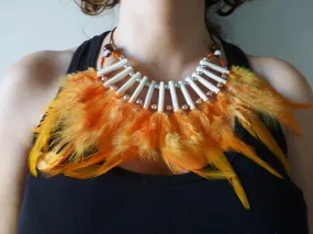 J6-Orange sunset Feather Necklace