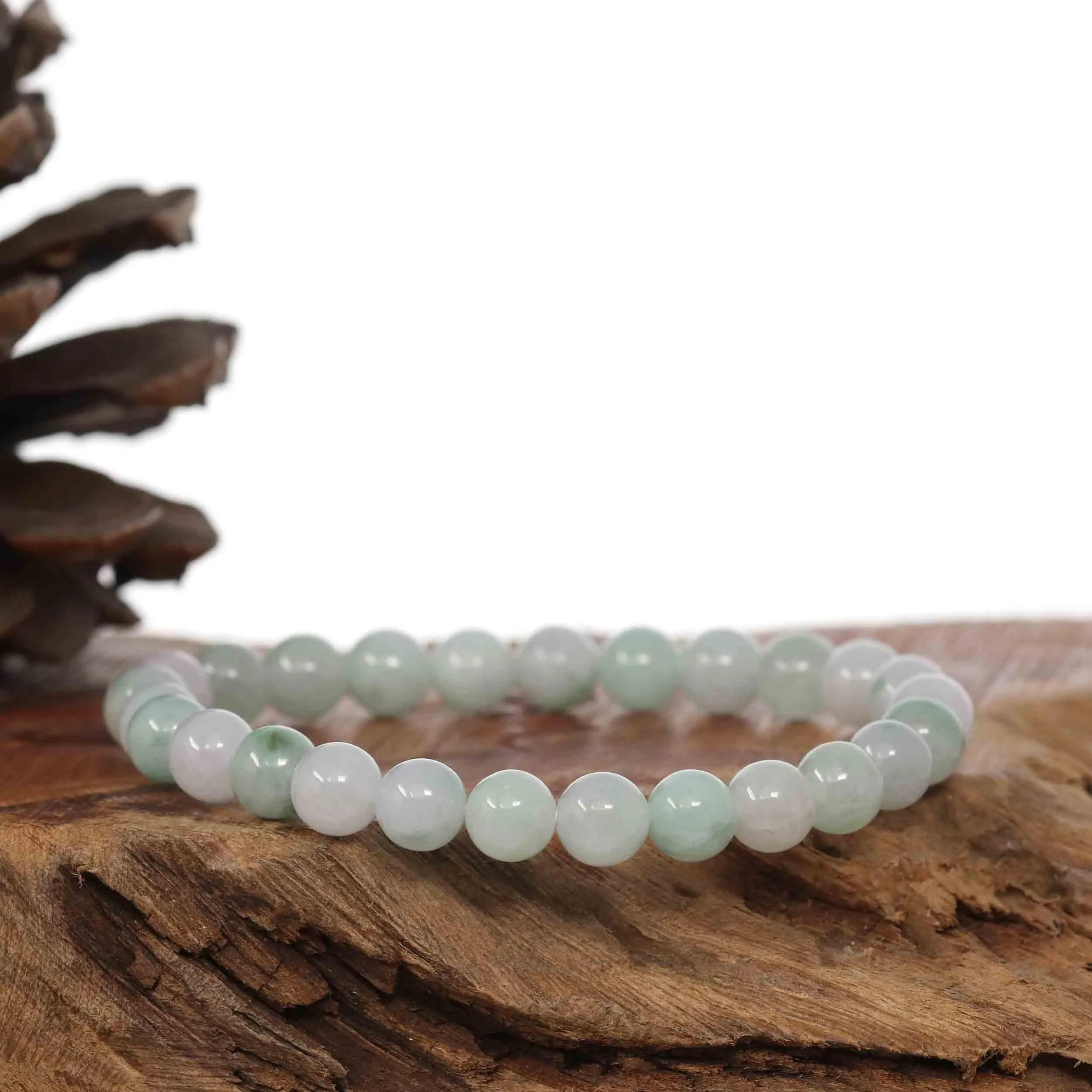 Jadeite Jade 7.5mm Round Ice Blue Green Beads Bracelet ( 7.5 mm )