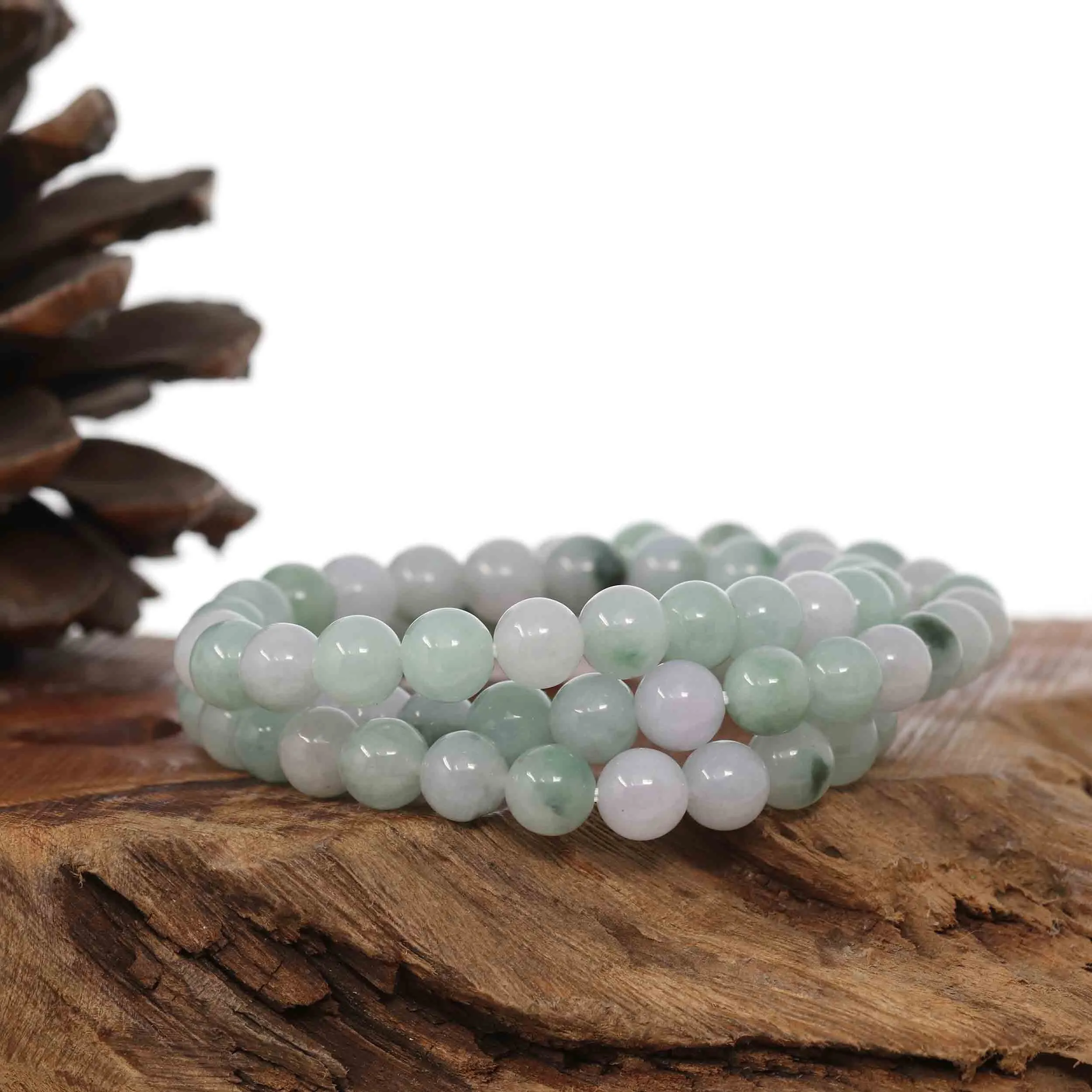 Jadeite Jade 7.5mm Round Ice Blue Green Beads Bracelet ( 7.5 mm )