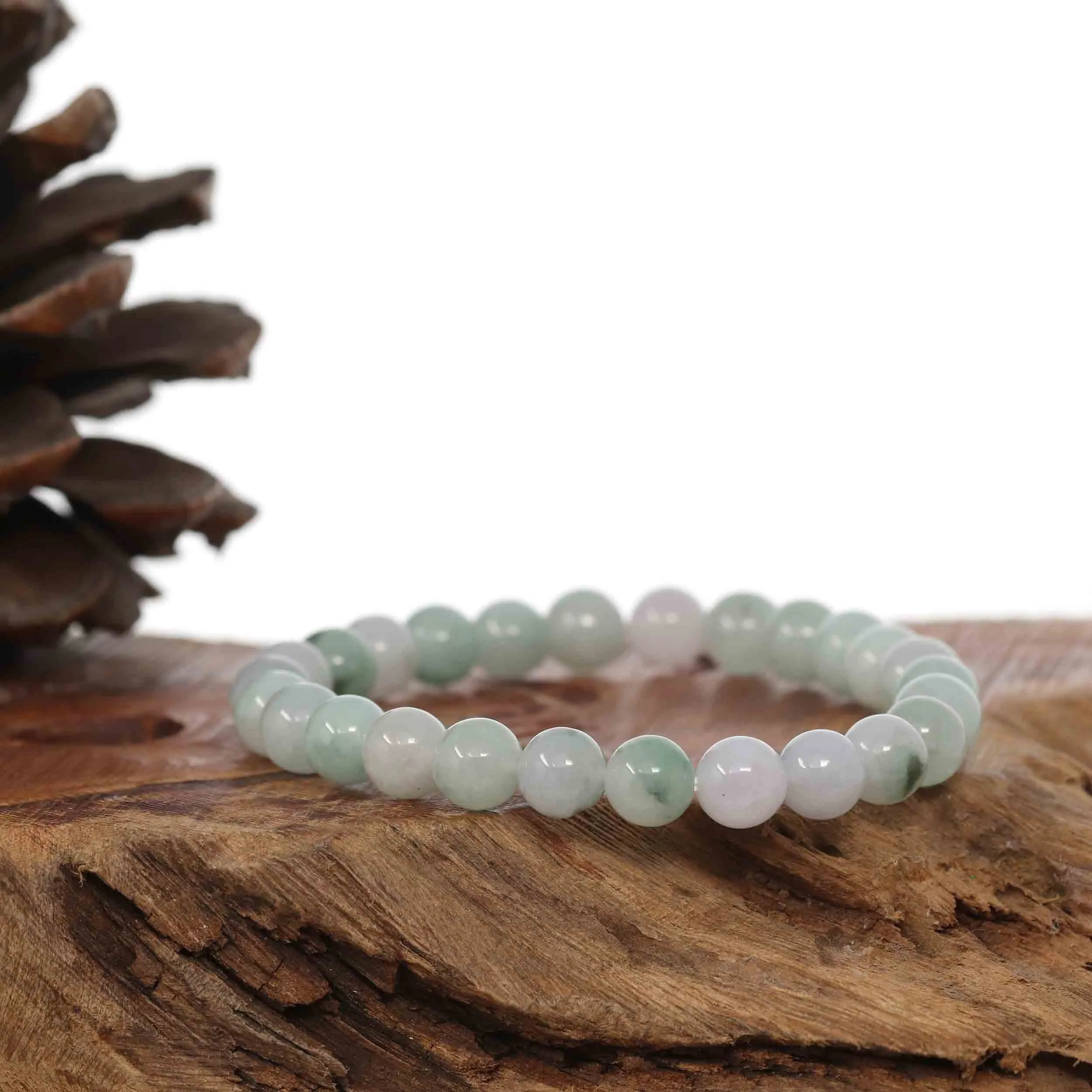 Jadeite Jade 7.5mm Round Ice Blue Green Beads Bracelet ( 7.5 mm )