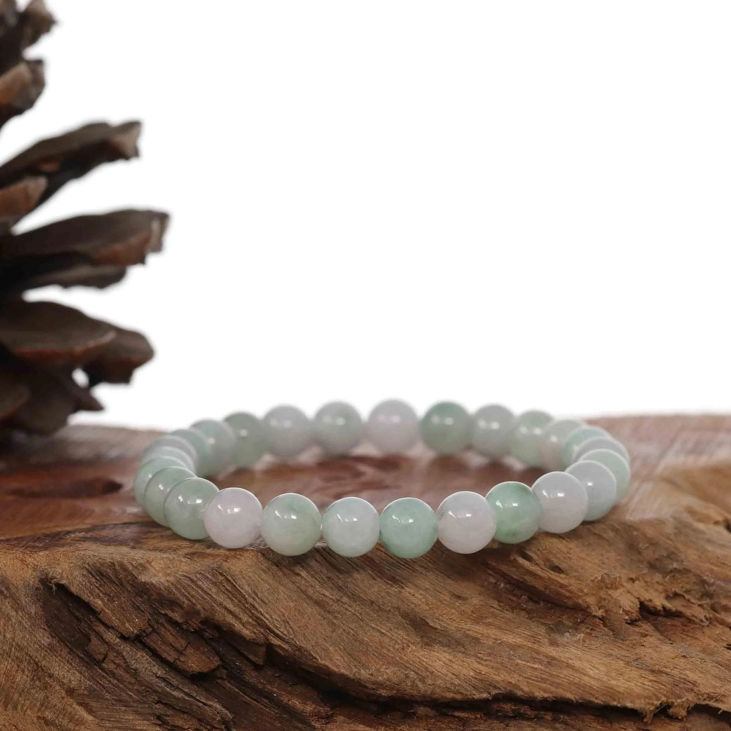 Jadeite Jade 7.5mm Round Ice Blue Green Beads Bracelet ( 7.5 mm )