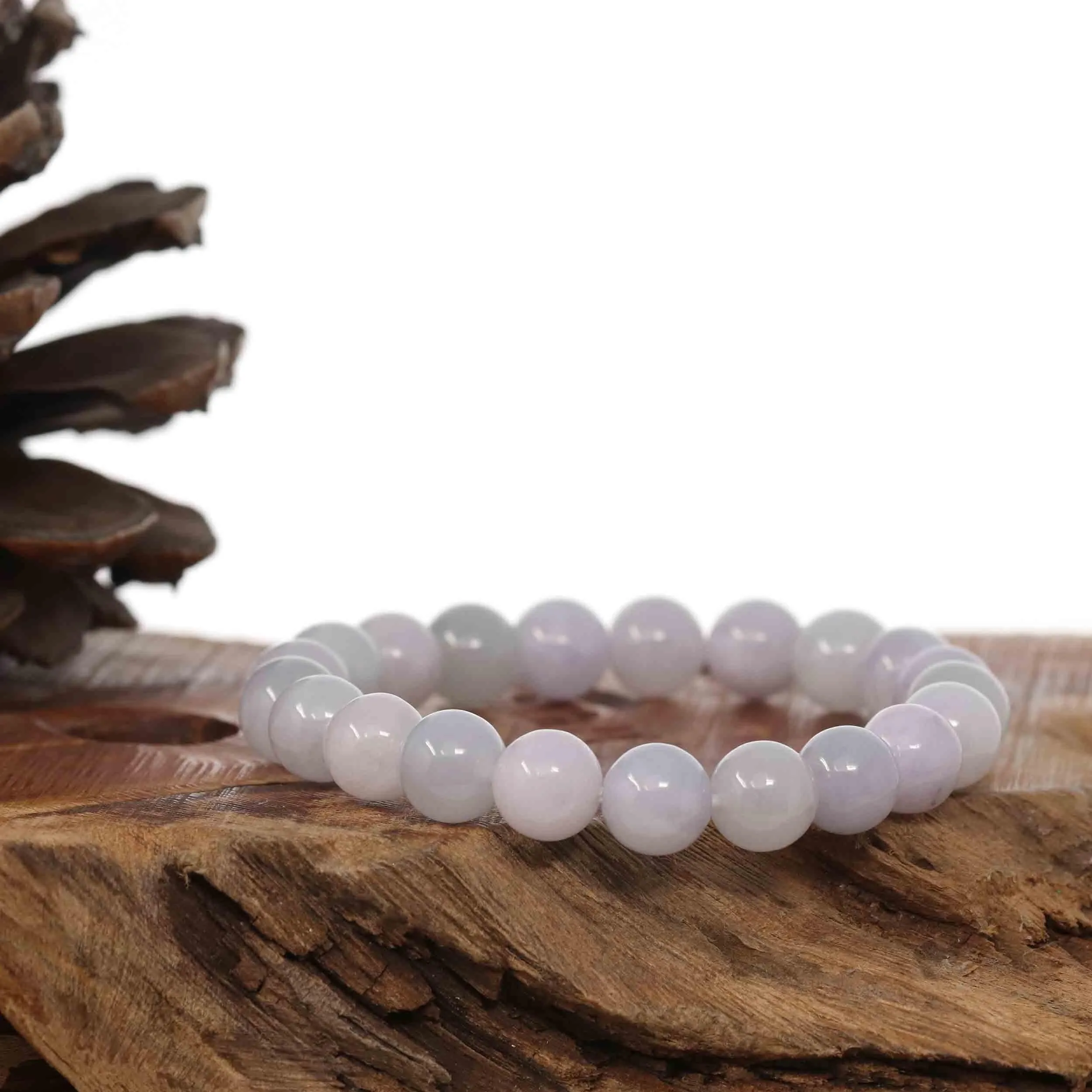 Jadeite Jade 9 mm Round Lavender Beads Bracelet ( 9 mm )