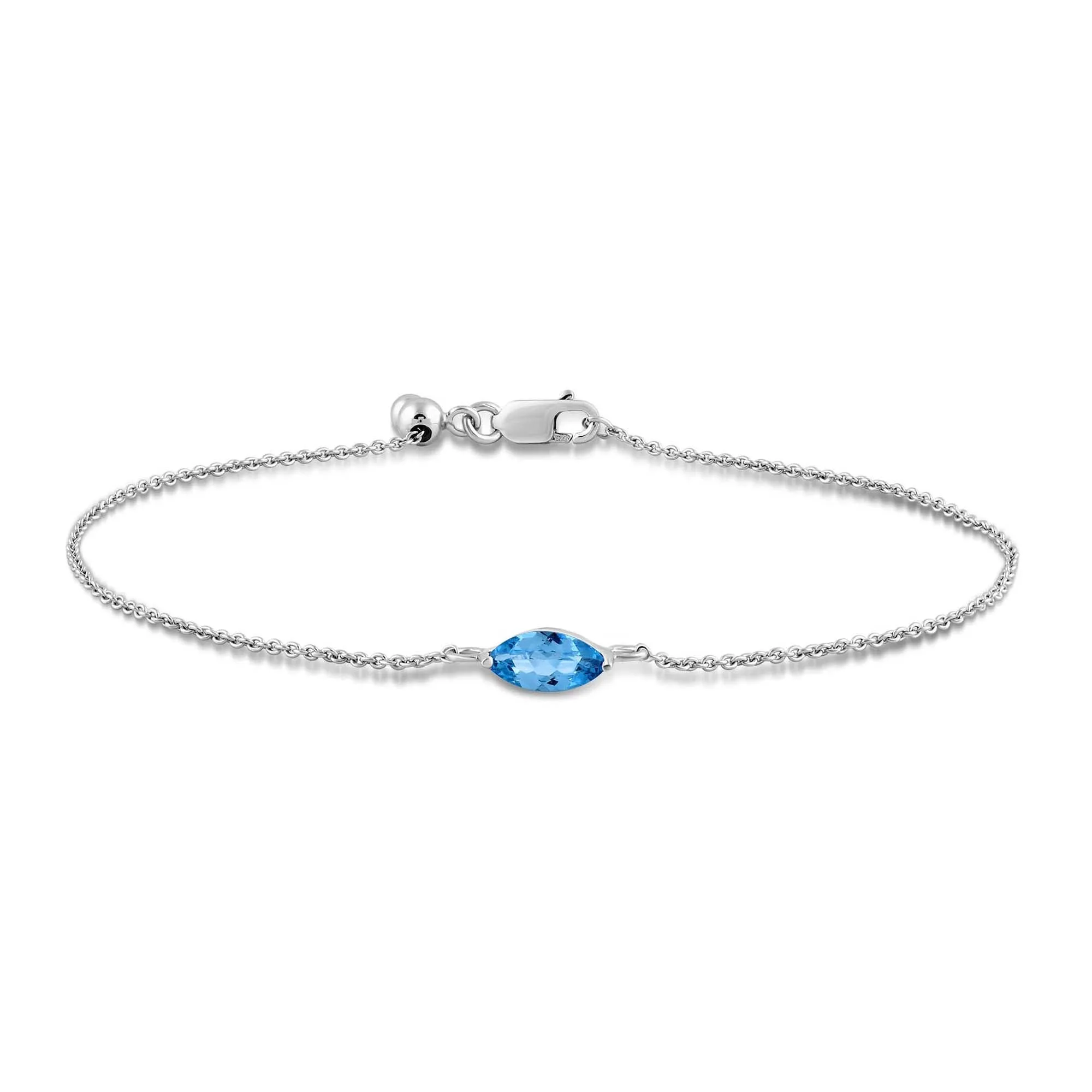 Jewelili 10K White Gold With Sky Blue Topaz Adjustable Bracelet